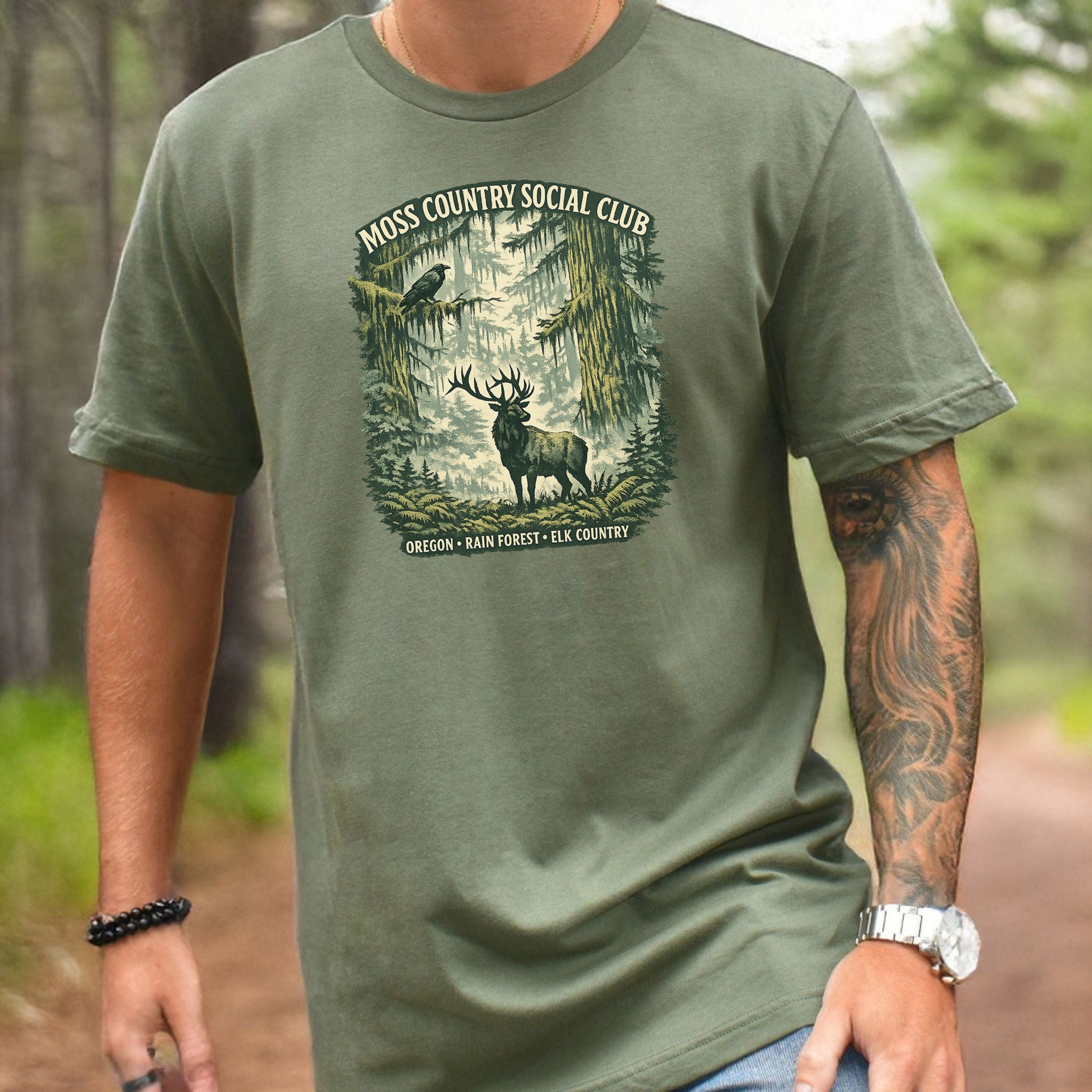 Oregon Moss Country Elk Shirt – Vintage Rain Forest T-Shirt