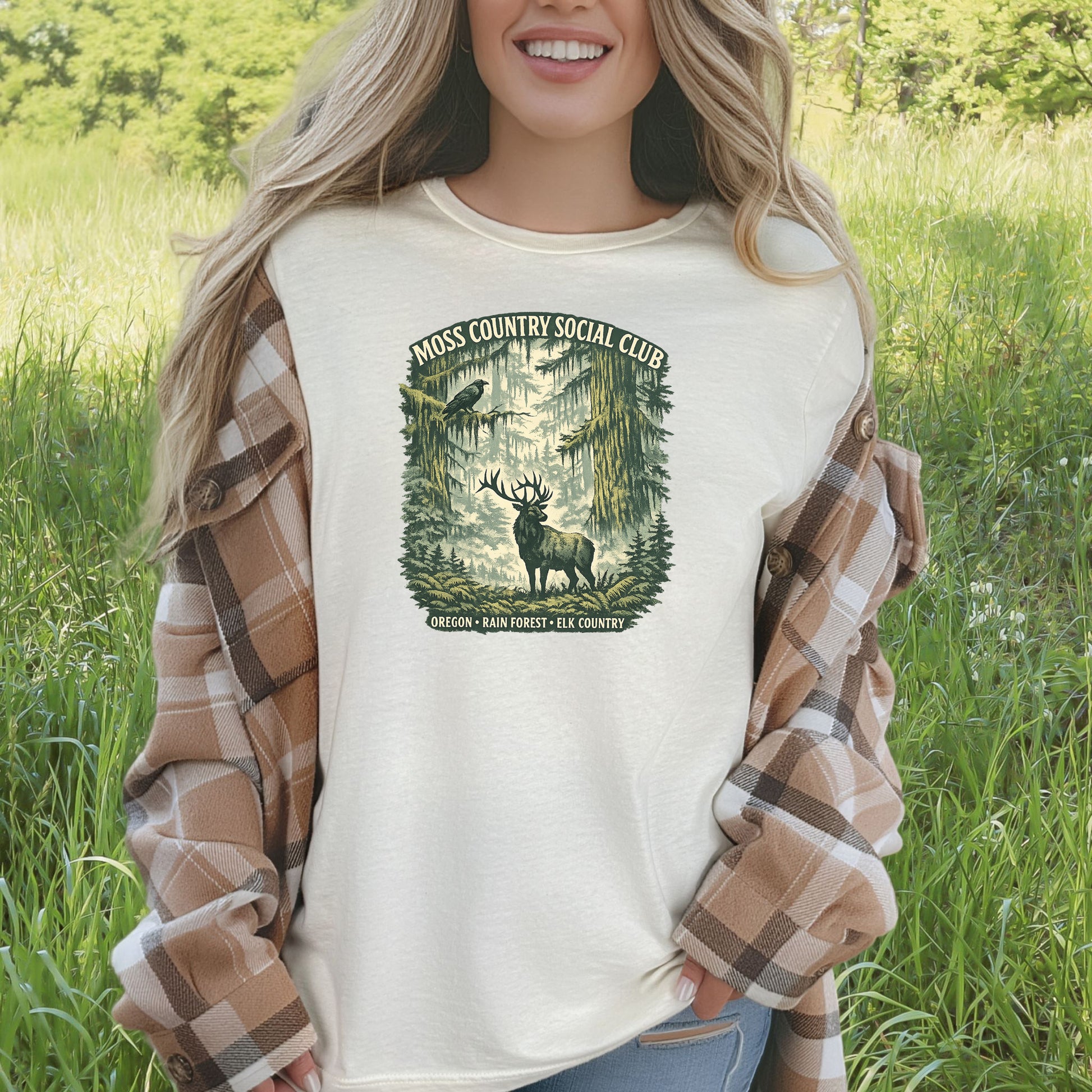 Oregon Moss Country Elk Shirt – Vintage Rain Forest T-Shirt