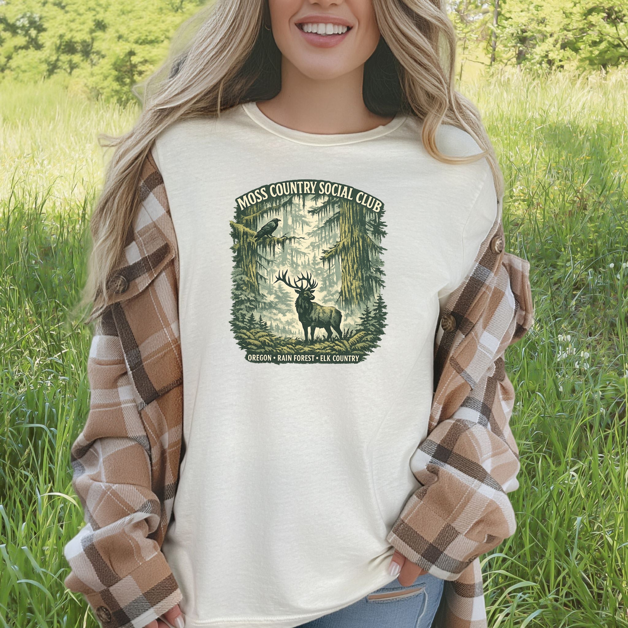 Oregon Moss Country Elk Shirt – Vintage Rain Forest T-Shirt