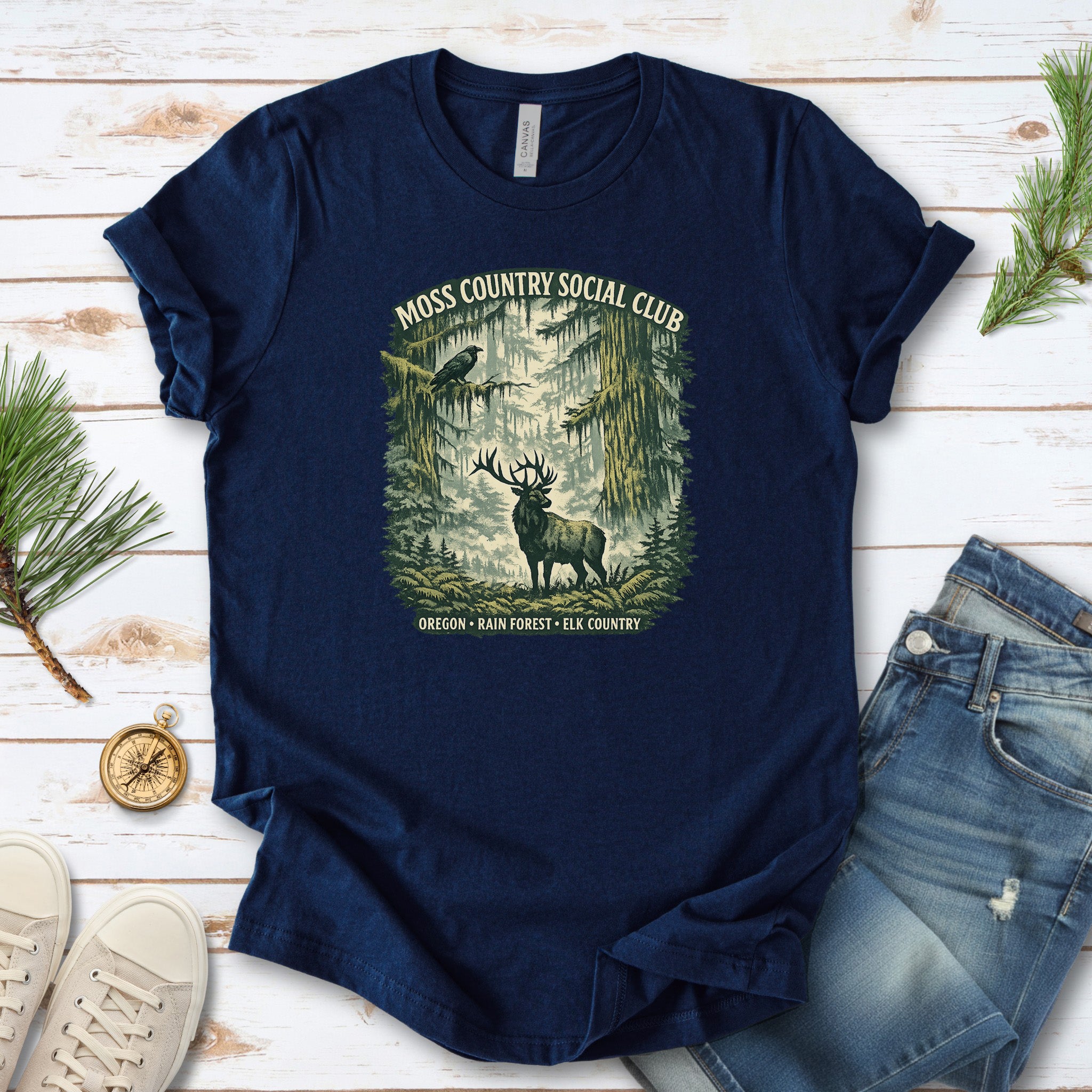 Oregon Moss Country Elk Shirt – Vintage Rain Forest T-Shirt
