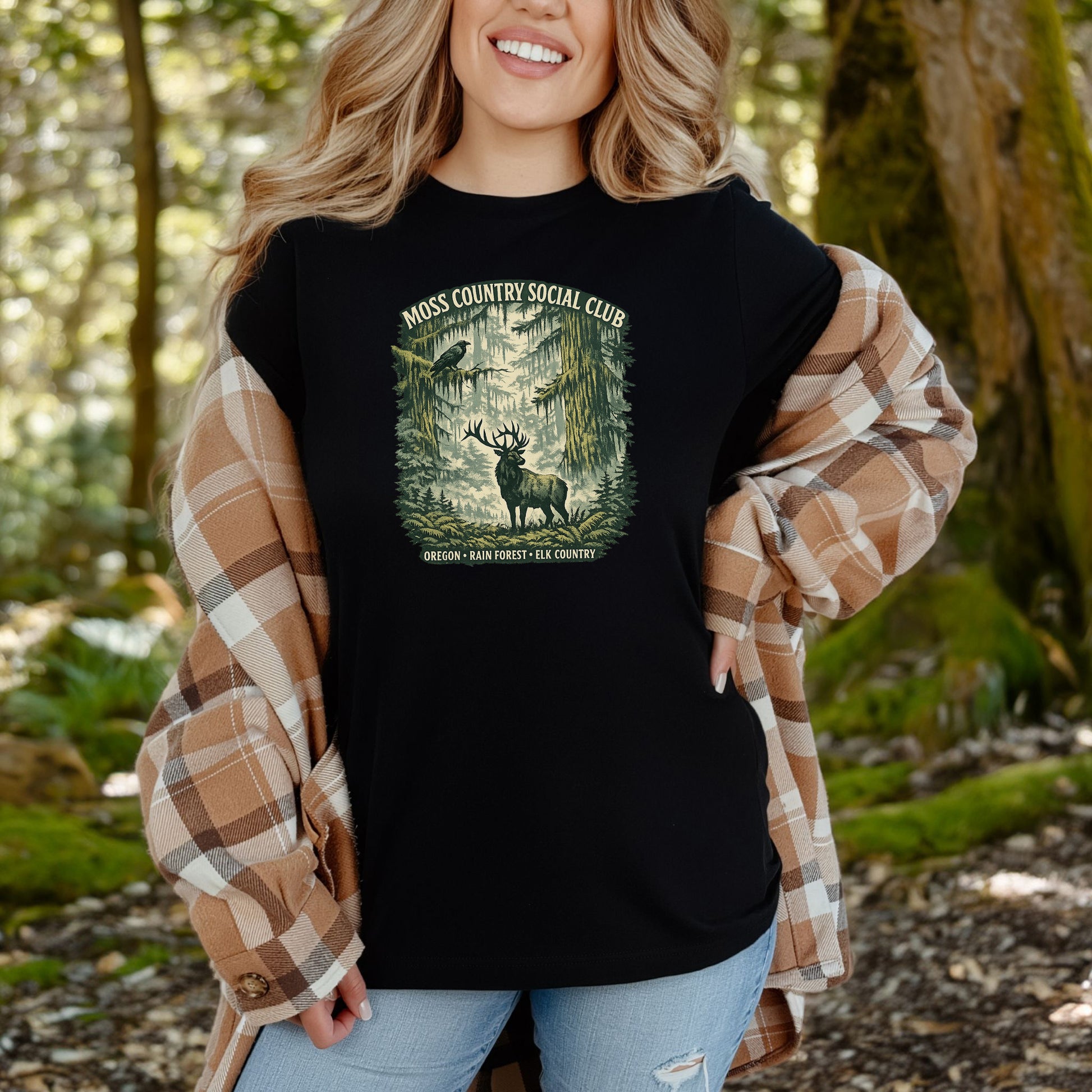 Oregon Moss Country Elk Shirt – Vintage Rain Forest T-Shirt