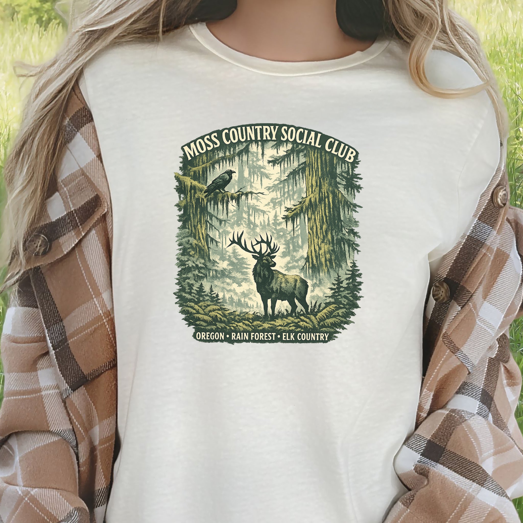 Oregon Moss Country Elk Shirt – Vintage Rain Forest T-Shirt