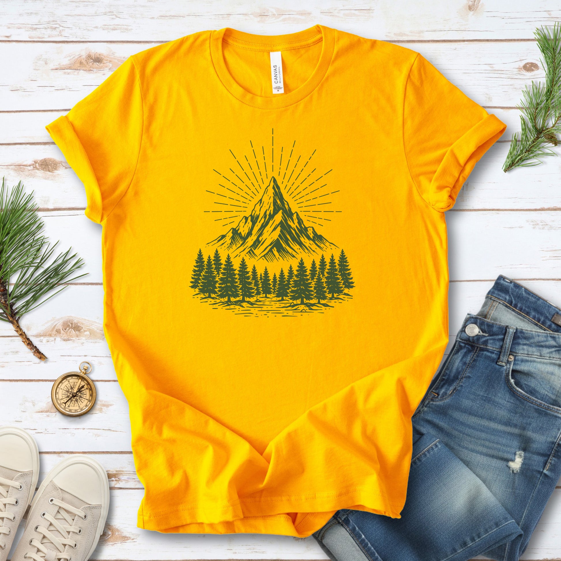 Mountain Light T-Shirt – Minimalist Alpine Forest Landscape Tee