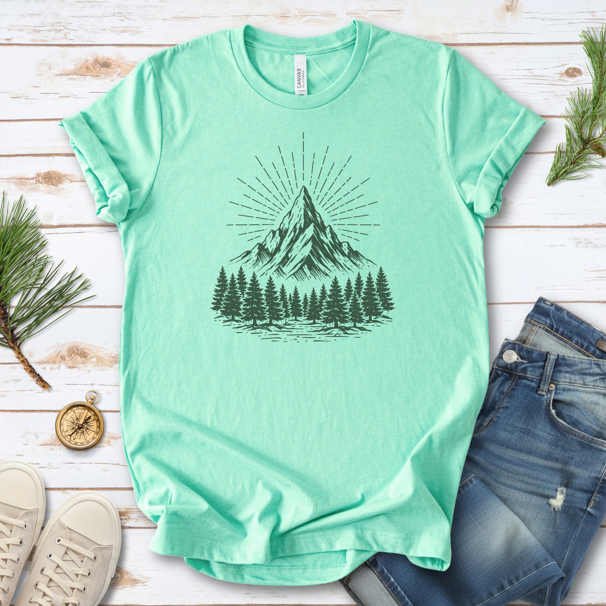 Mountain Light T-Shirt – Minimalist Alpine Forest Landscape Tee