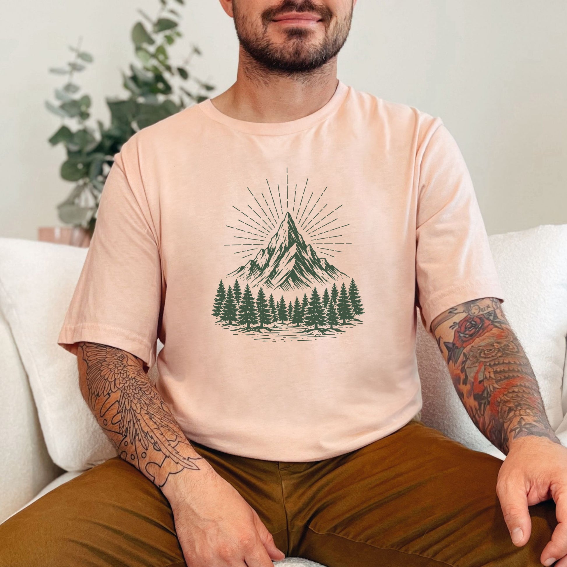 Mountain Light T-Shirt – Minimalist Alpine Forest Landscape Tee