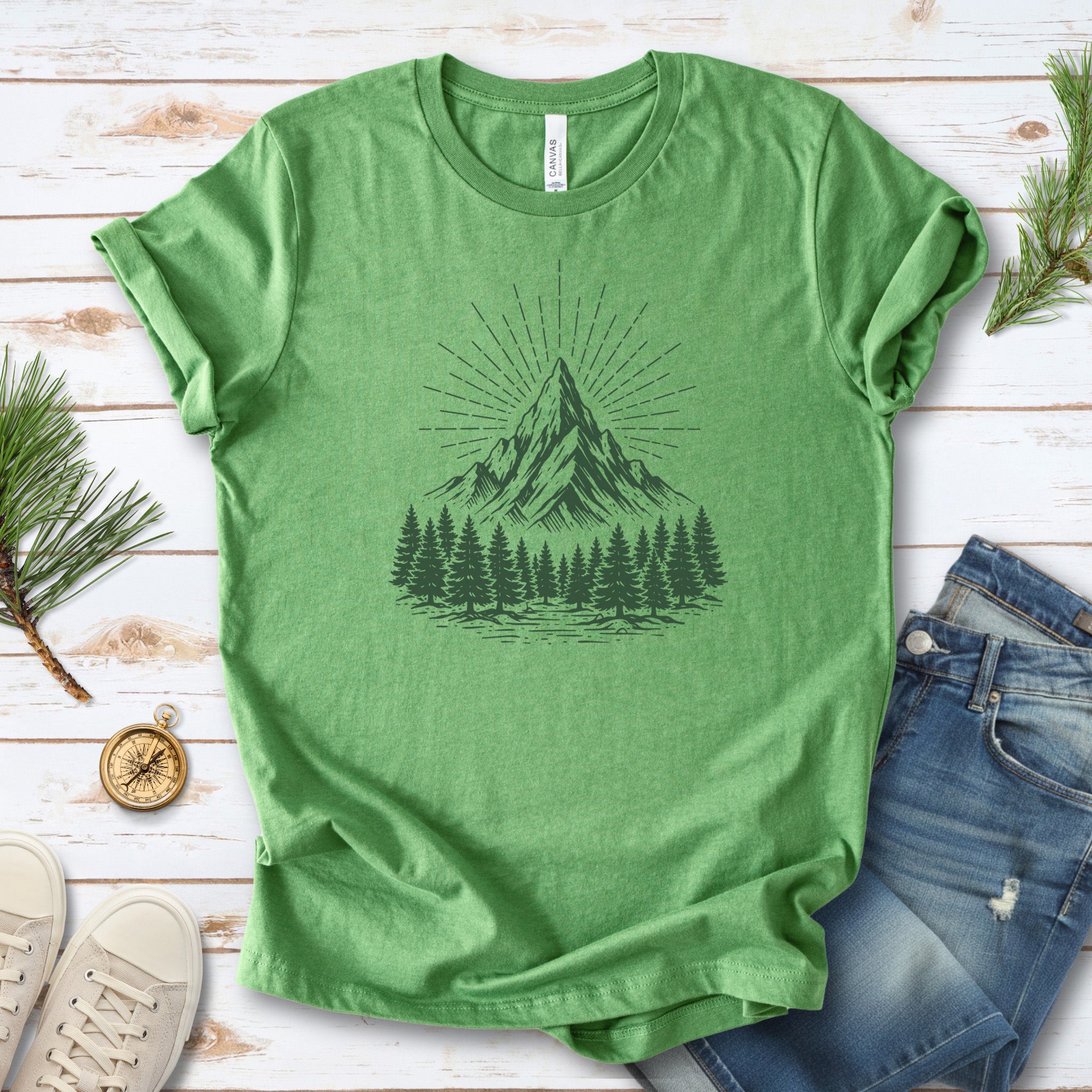 Mountain Light T-Shirt – Minimalist Alpine Forest Landscape Tee