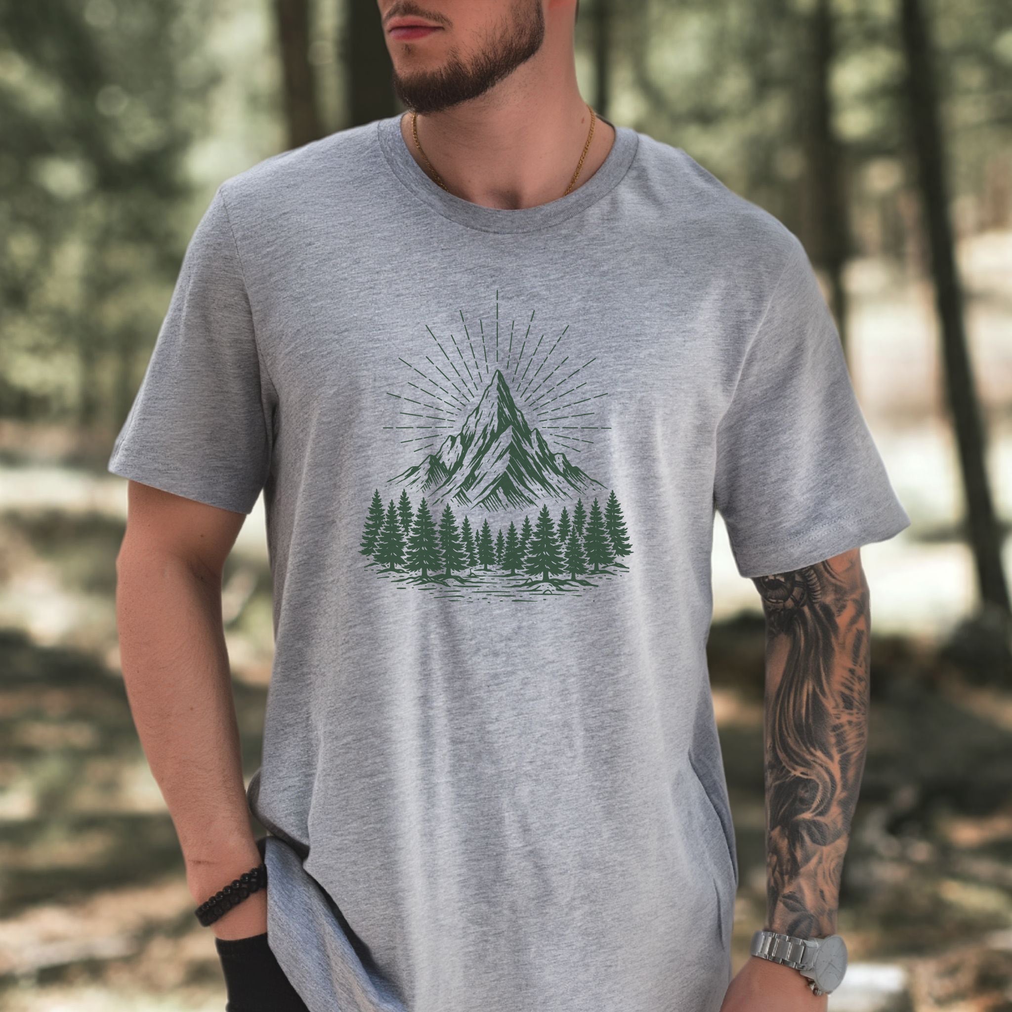 Mountain Light T-Shirt – Minimalist Alpine Forest Landscape Tee