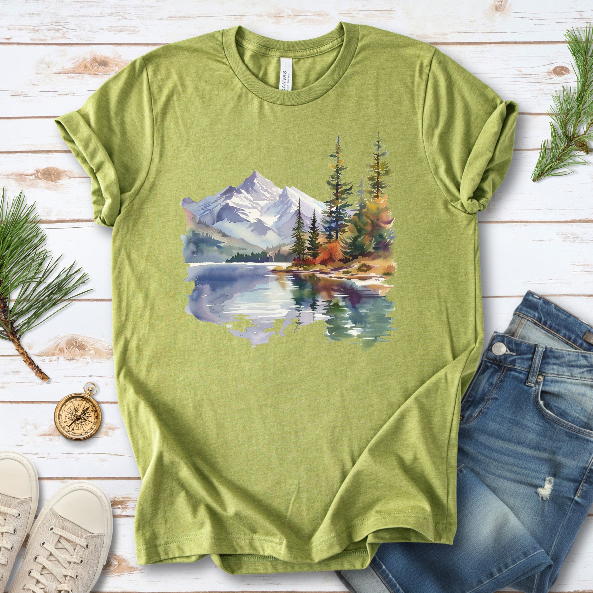 Mountain Watercolor T-Shirt – Alpine Lake Escape & Forestcore Art Tee