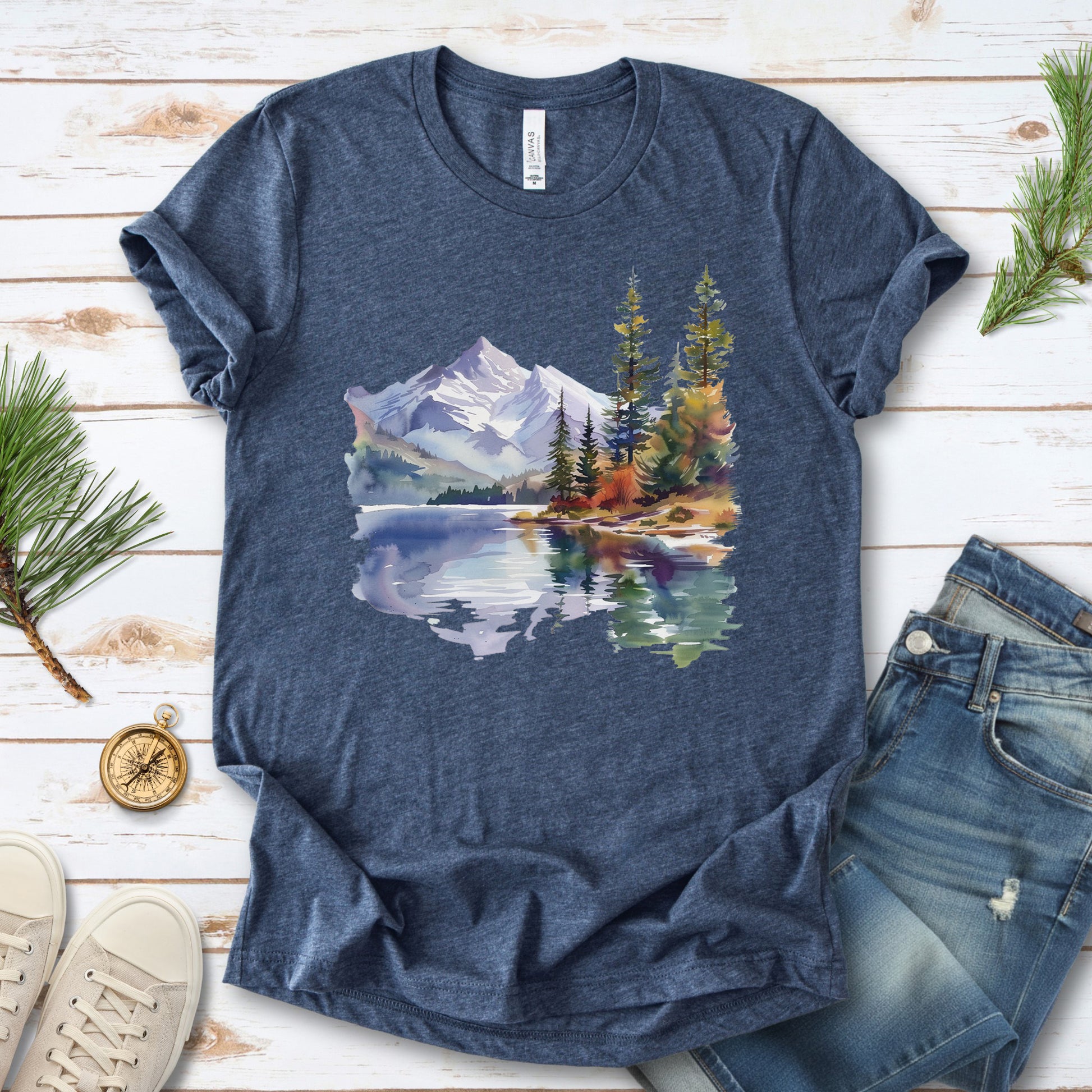 Mountain Watercolor T-Shirt – Alpine Lake Escape & Forestcore Art Tee