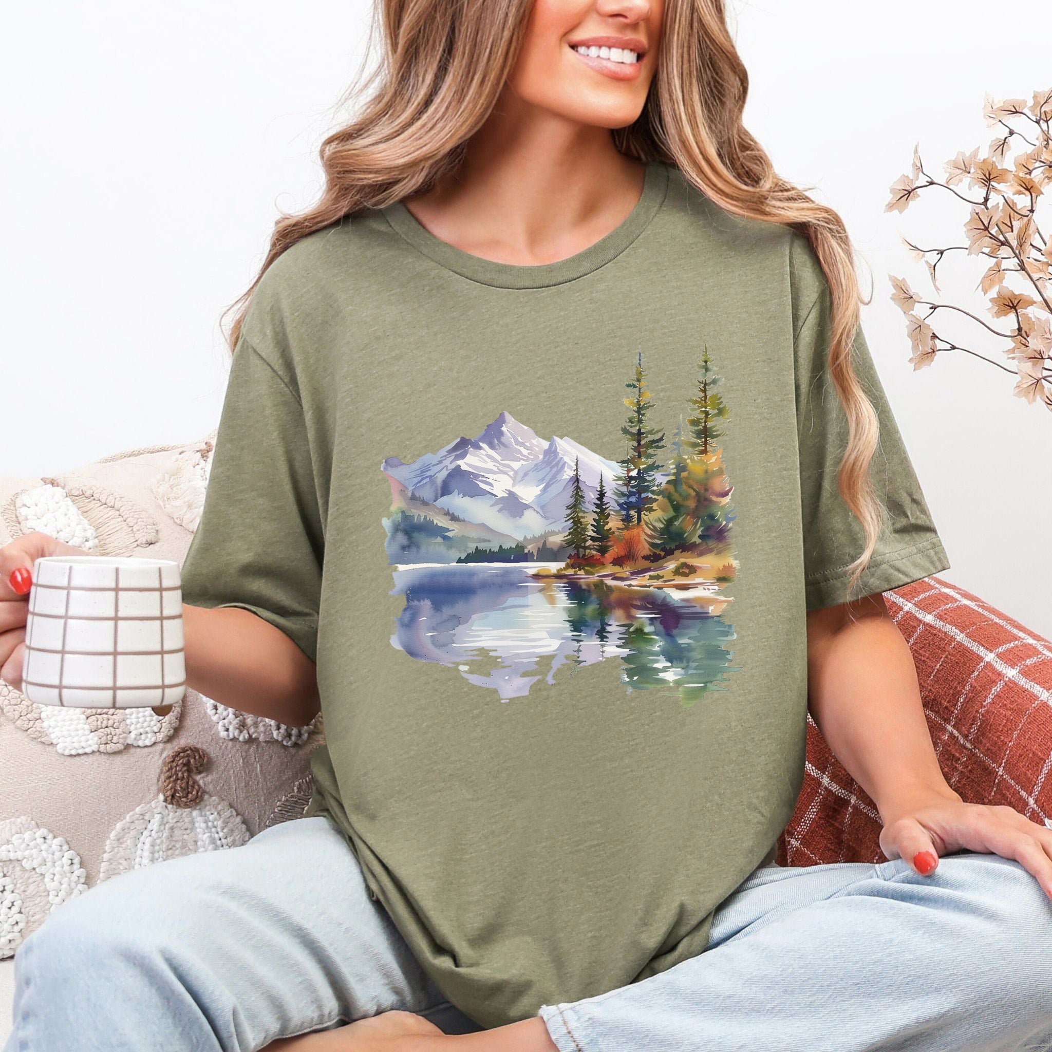 Mountain Watercolor T-Shirt – Alpine Lake Escape & Forestcore Art Tee