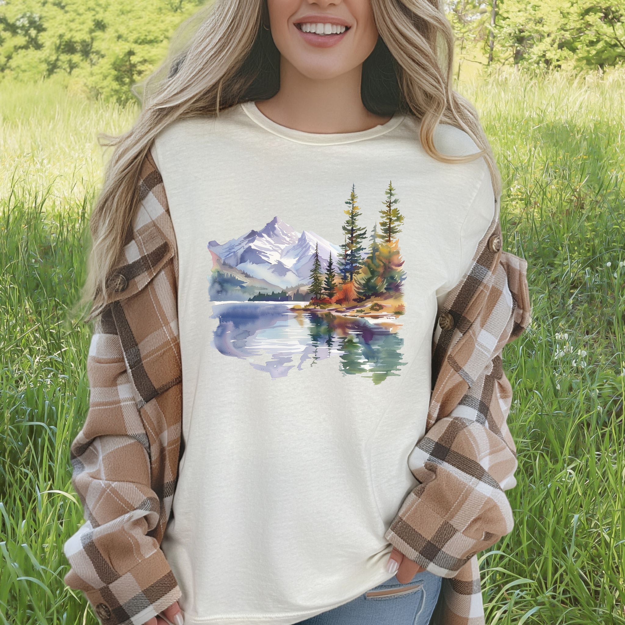 Mountain Watercolor T-Shirt – Alpine Lake Escape & Forestcore Art Tee