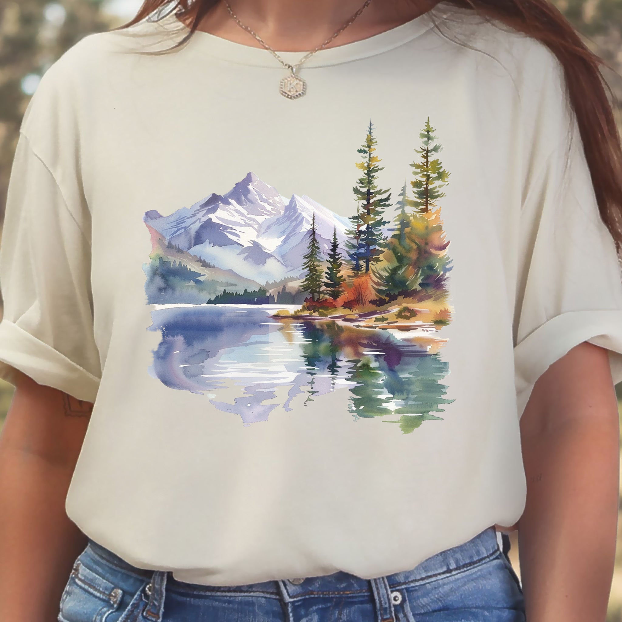 Mountain Watercolor T-Shirt – Alpine Lake Escape & Forestcore Art Tee
