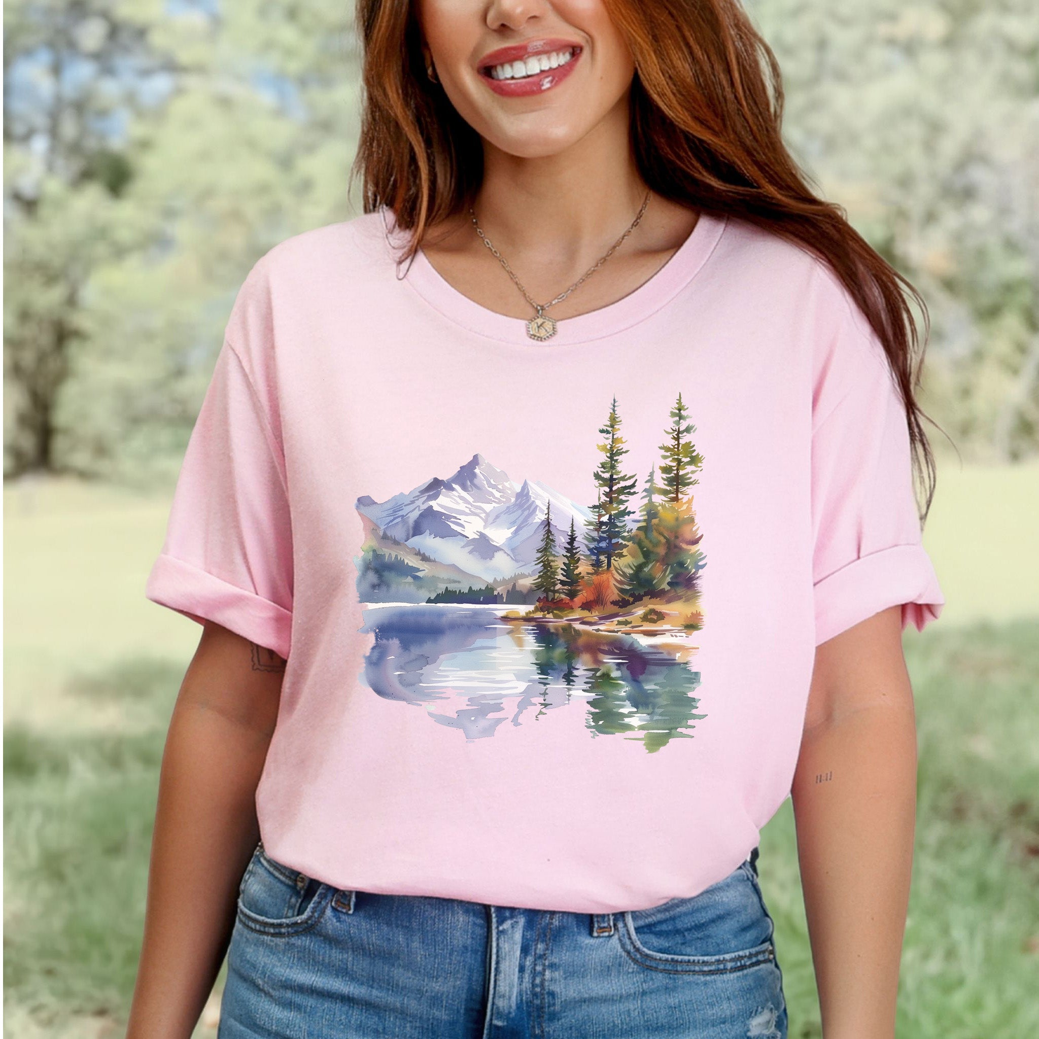 Mountain Watercolor T-Shirt – Alpine Lake Escape & Forestcore Art Tee