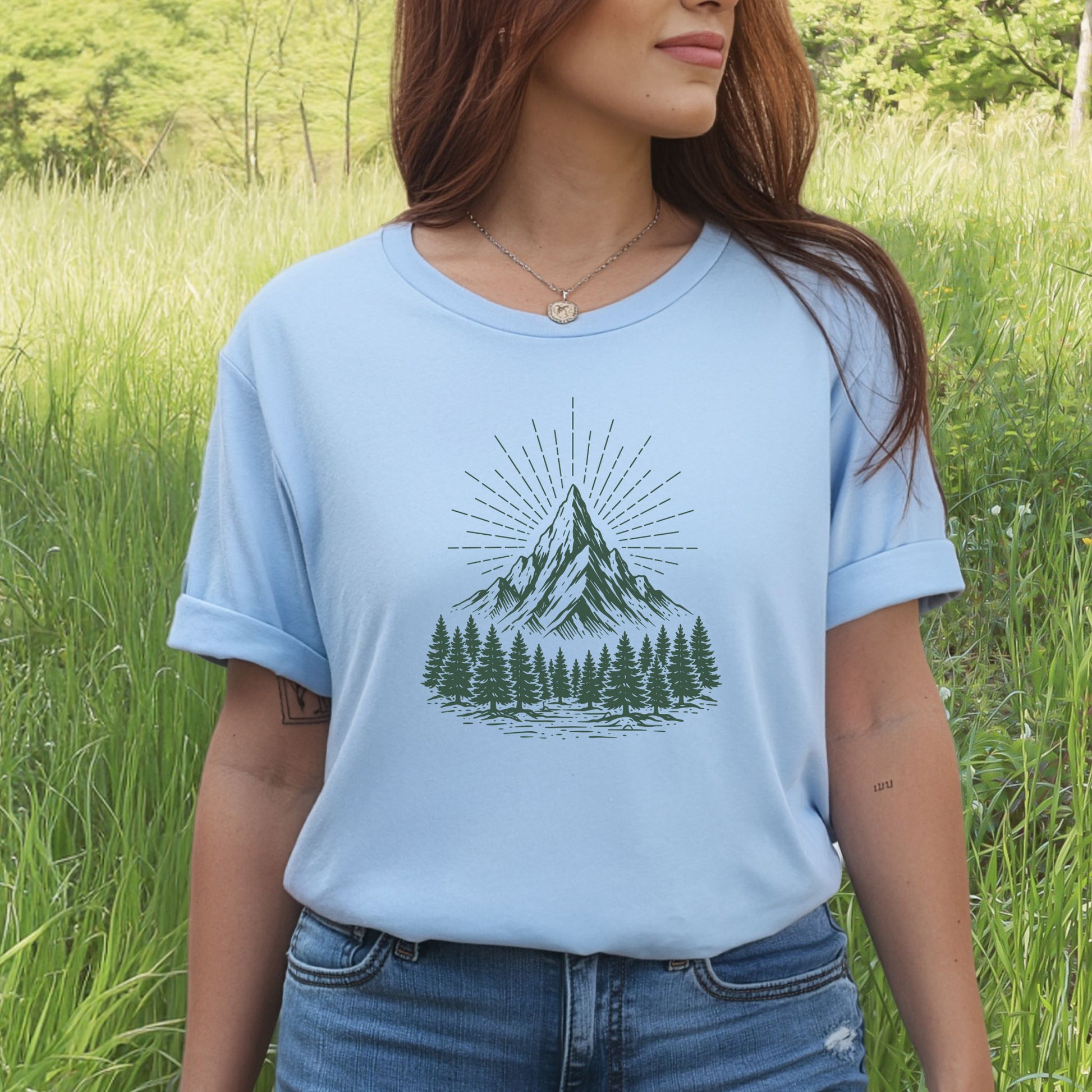 Mountain Light T-Shirt – Minimalist Alpine Forest Landscape Tee