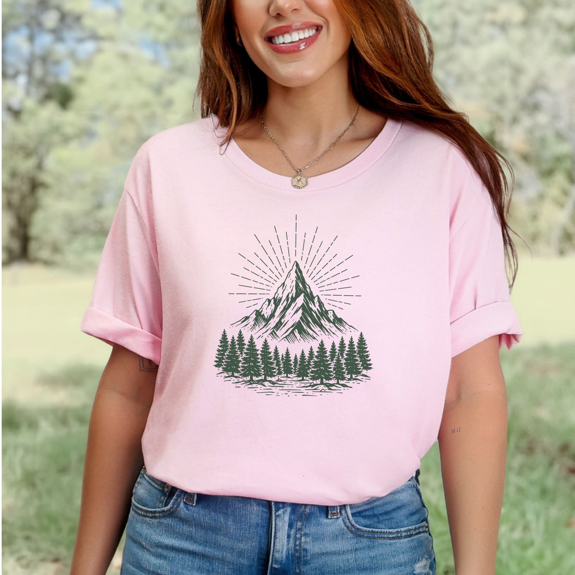 Mountain Light T-Shirt – Minimalist Alpine Forest Landscape Tee