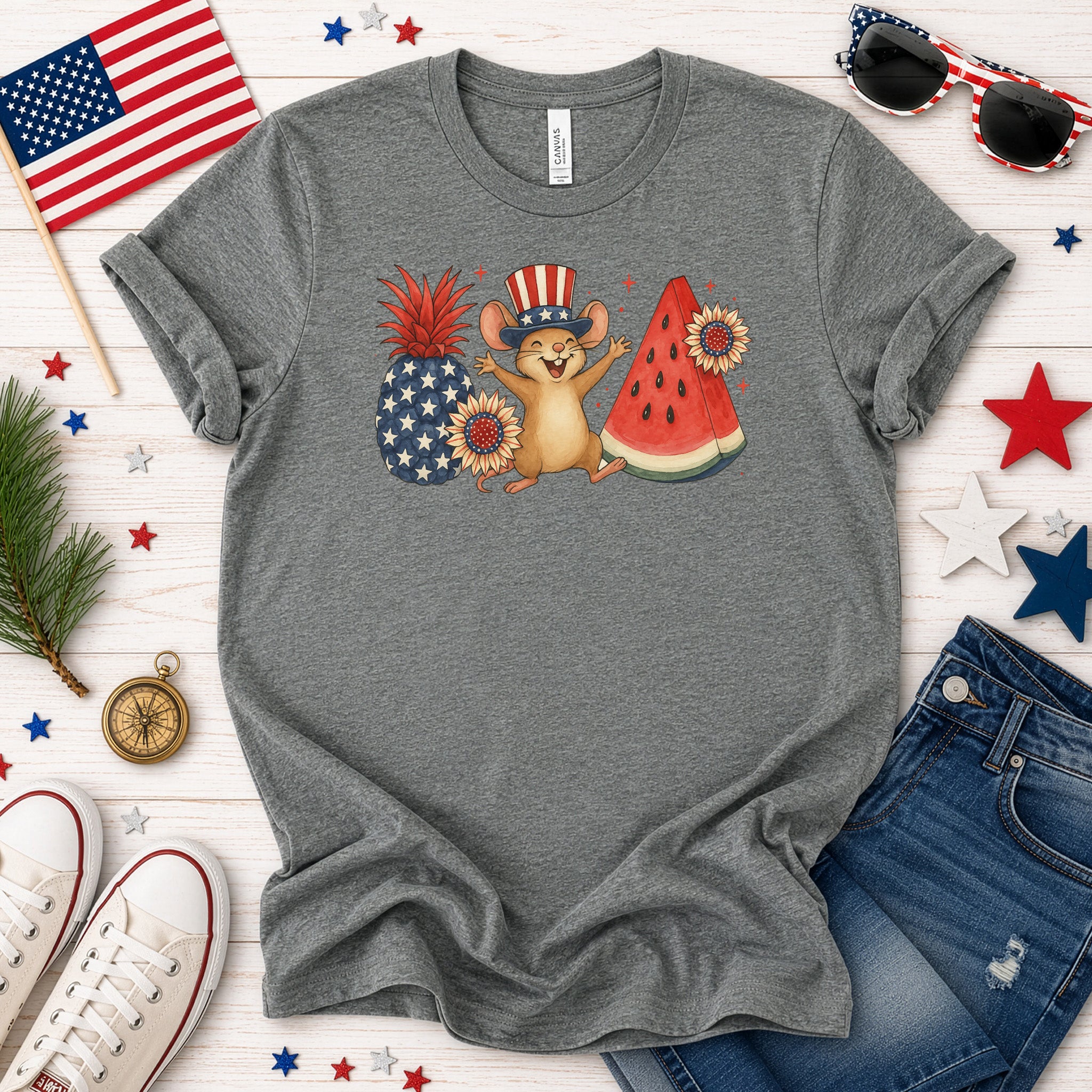 Patriotic Mouse & Fruit 4th of July T-Shirt