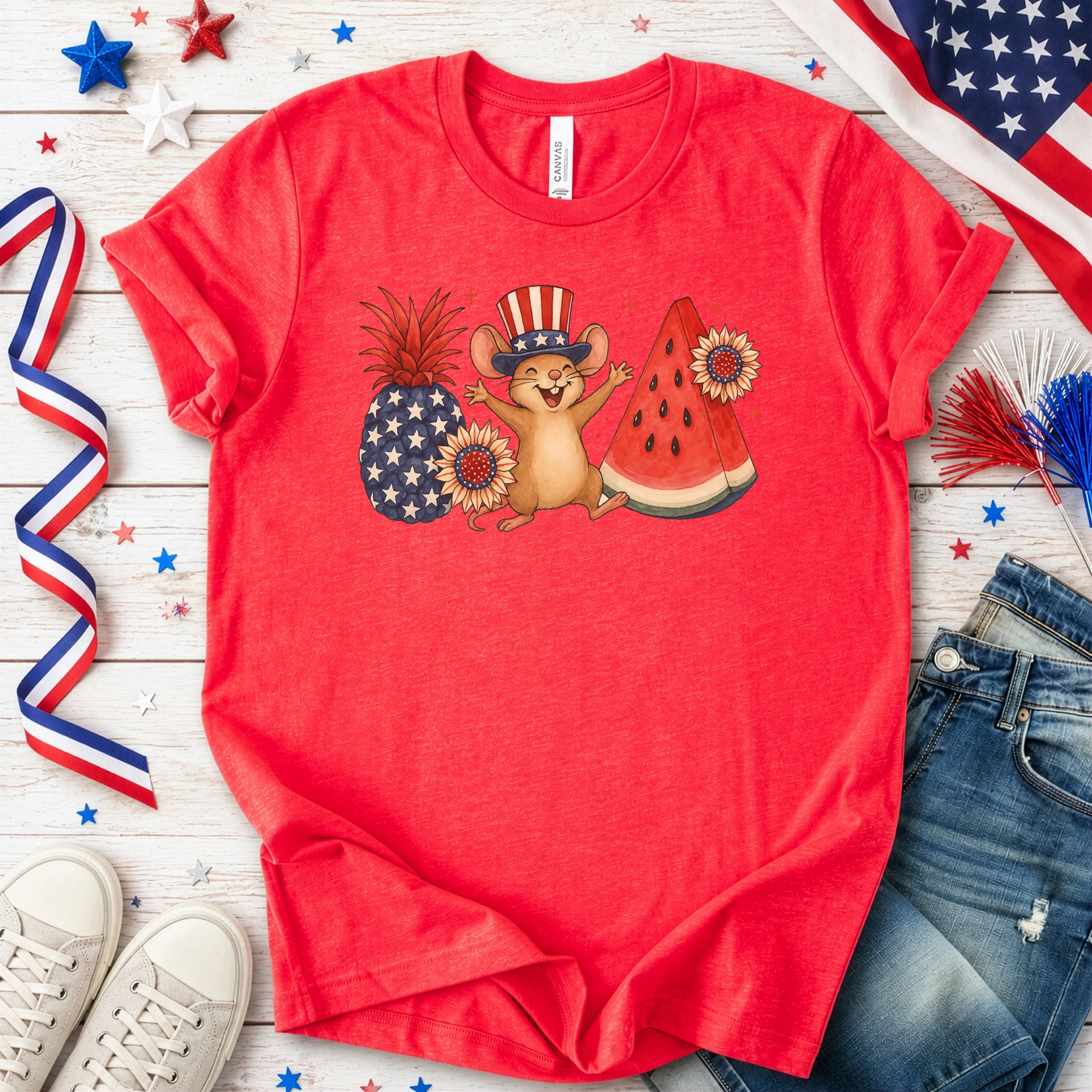 Patriotic Mouse & Fruit 4th of July T-Shirt