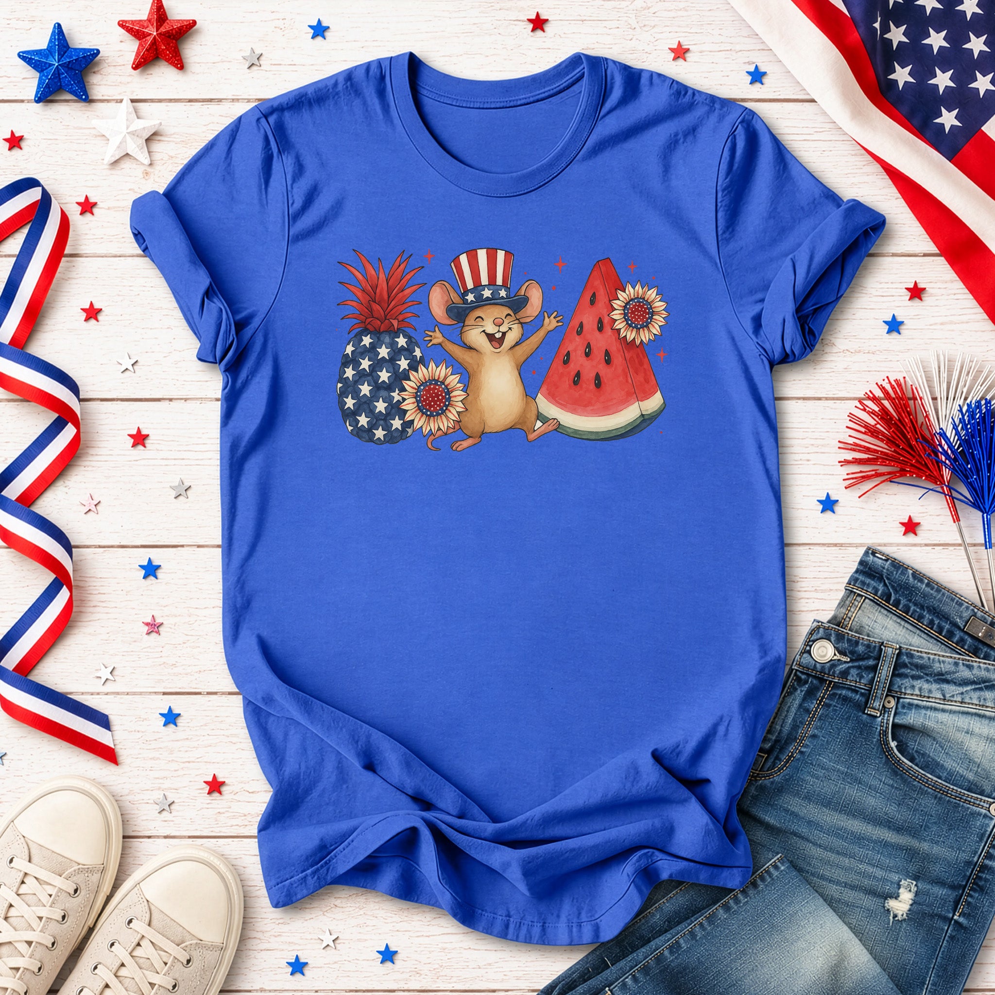 Patriotic Mouse & Fruit 4th of July T-Shirt