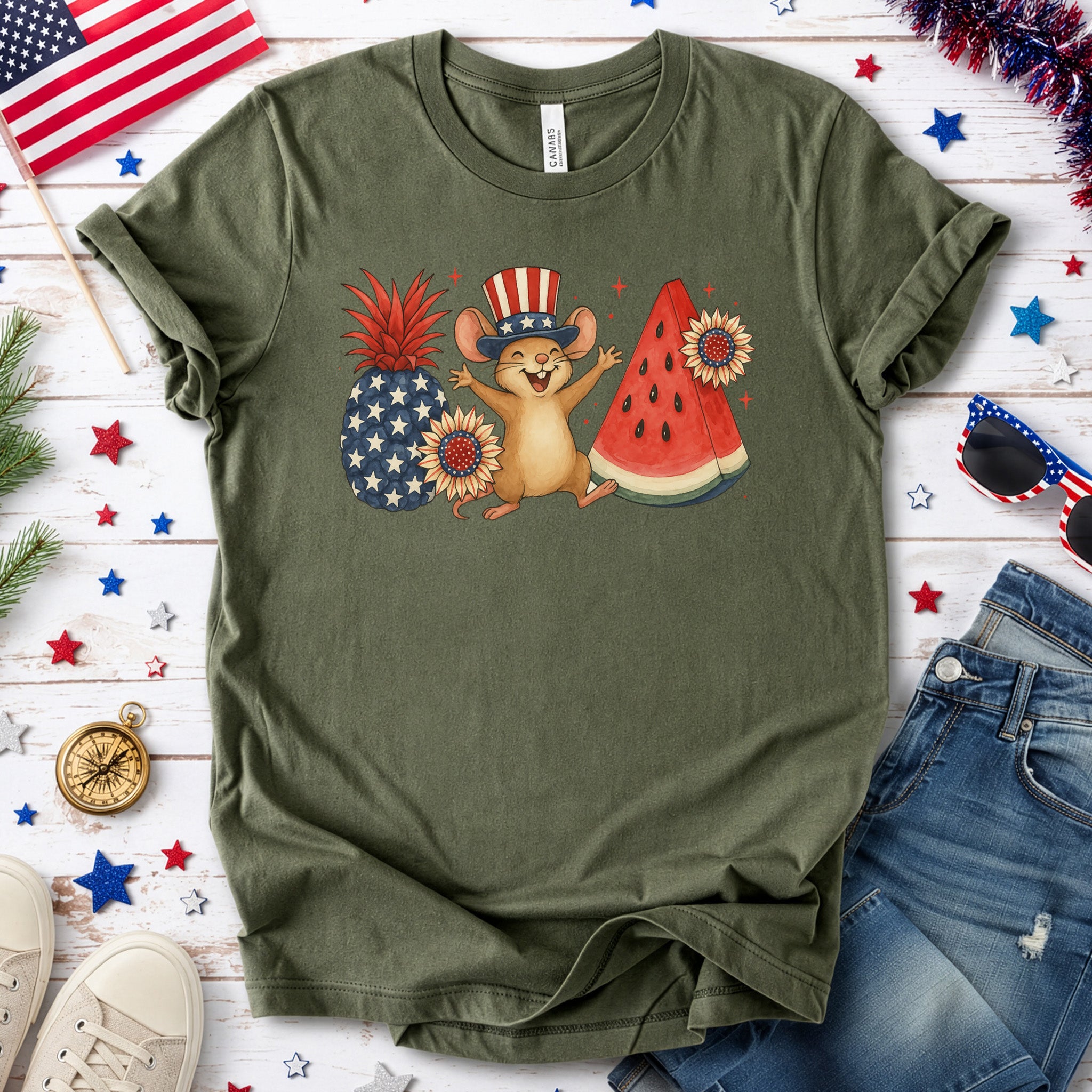 Patriotic Mouse & Fruit 4th of July T-Shirt