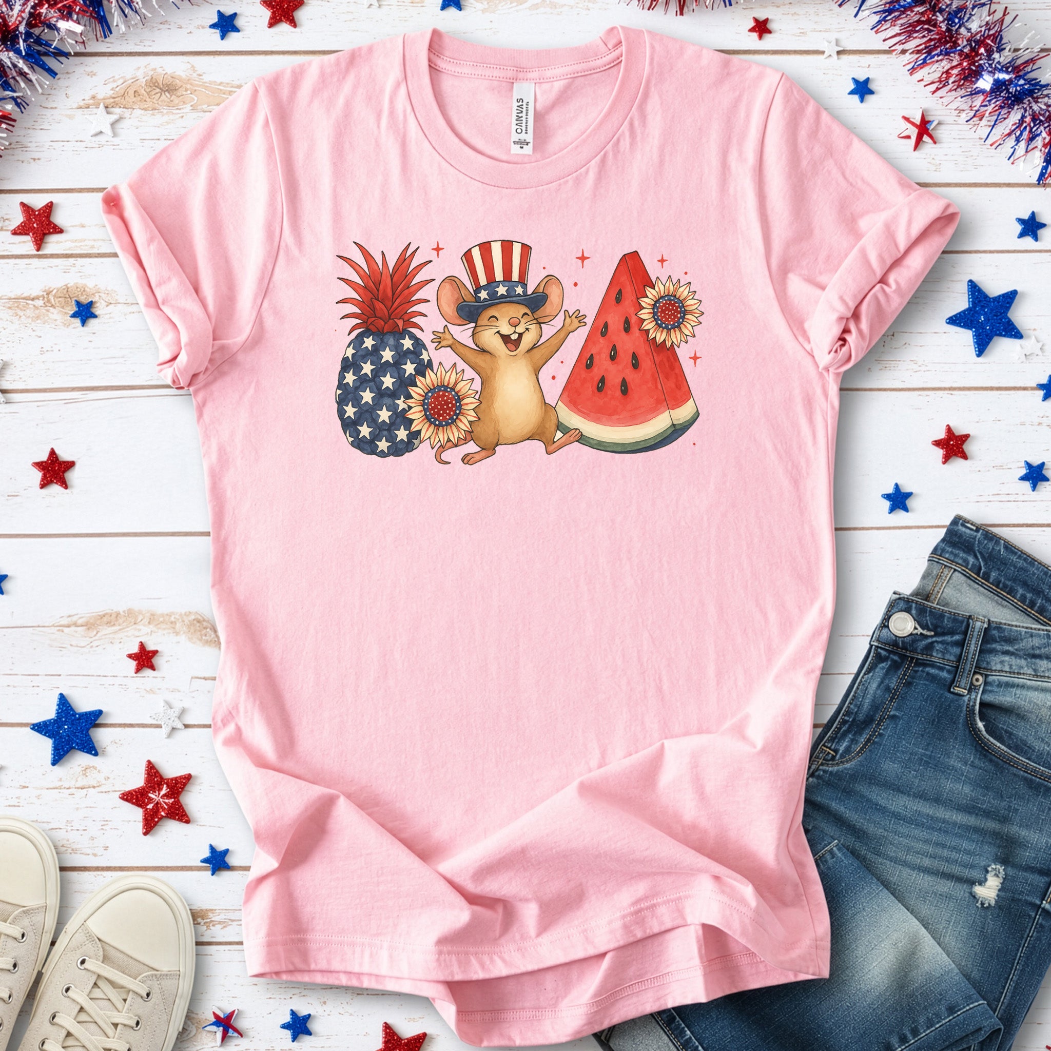 Patriotic Mouse & Fruit 4th of July T-Shirt