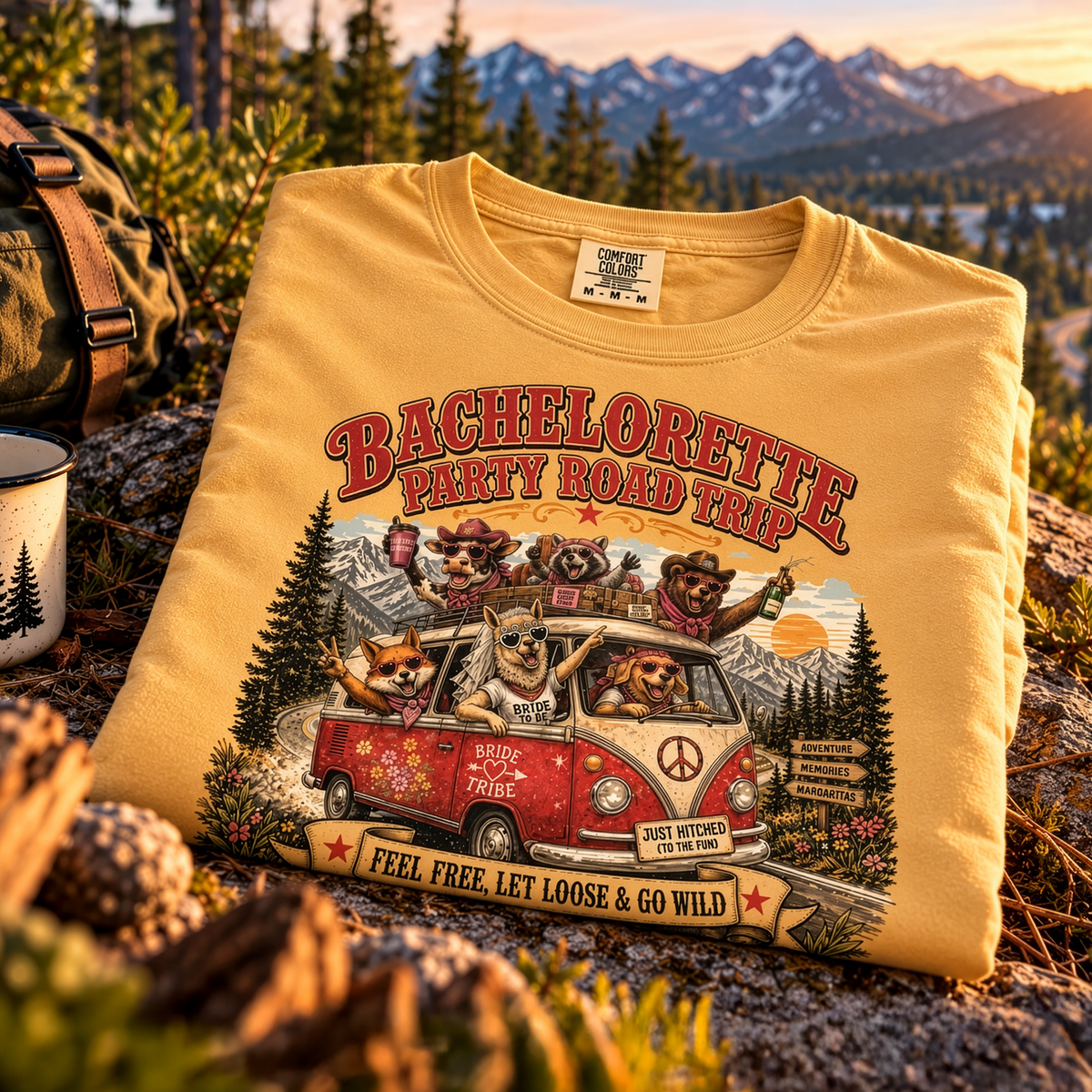 Bachelorette Party Road Trip Comfort Colors Shirt – Retro Comic Bride Tribe Tee