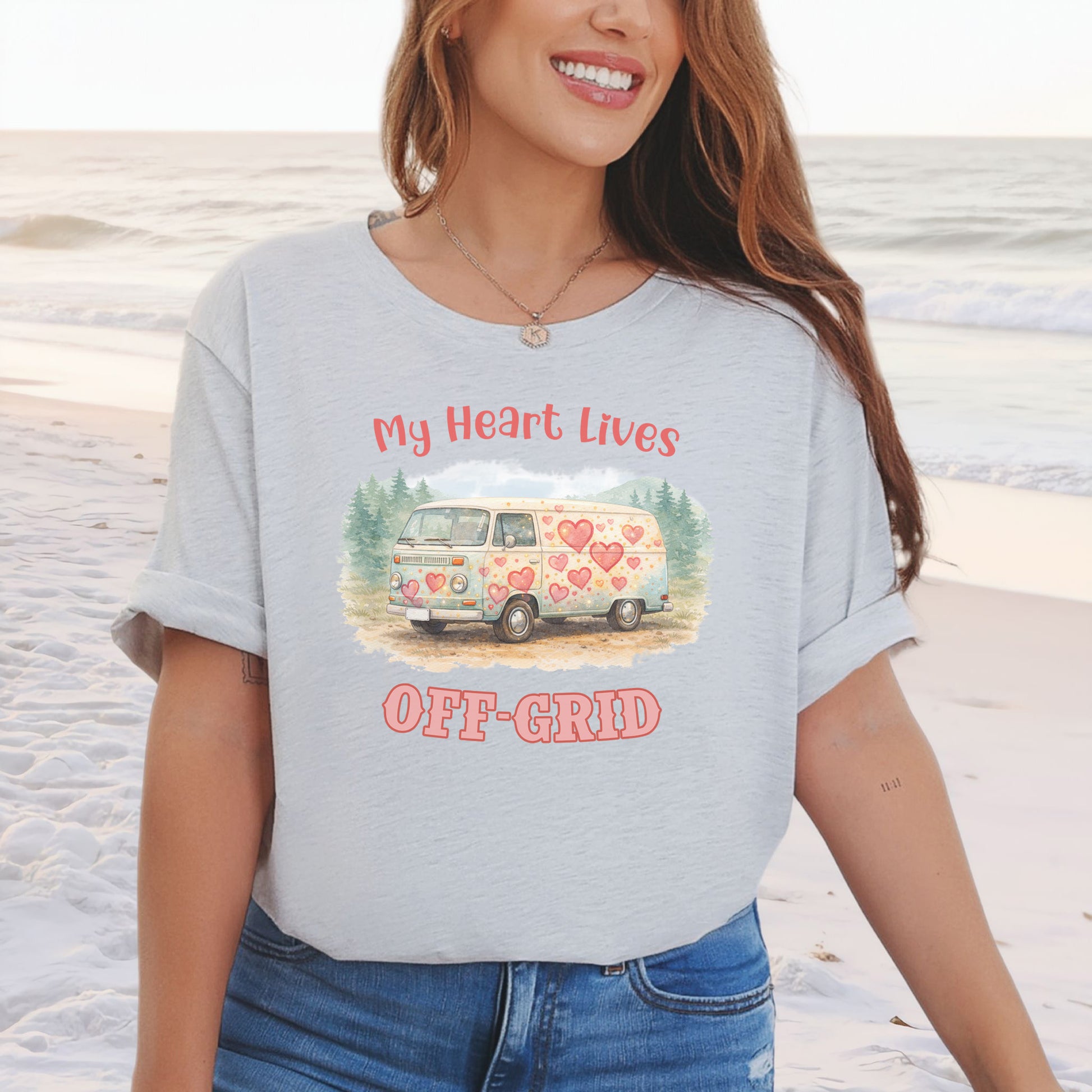 My Heart Lives Off-Grid Retro Vanlife Valentine Adventure T-Shirt