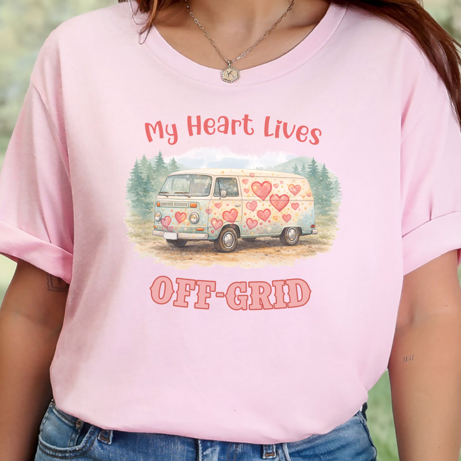 My Heart Lives Off-Grid Retro Vanlife Valentine Adventure T-Shirt