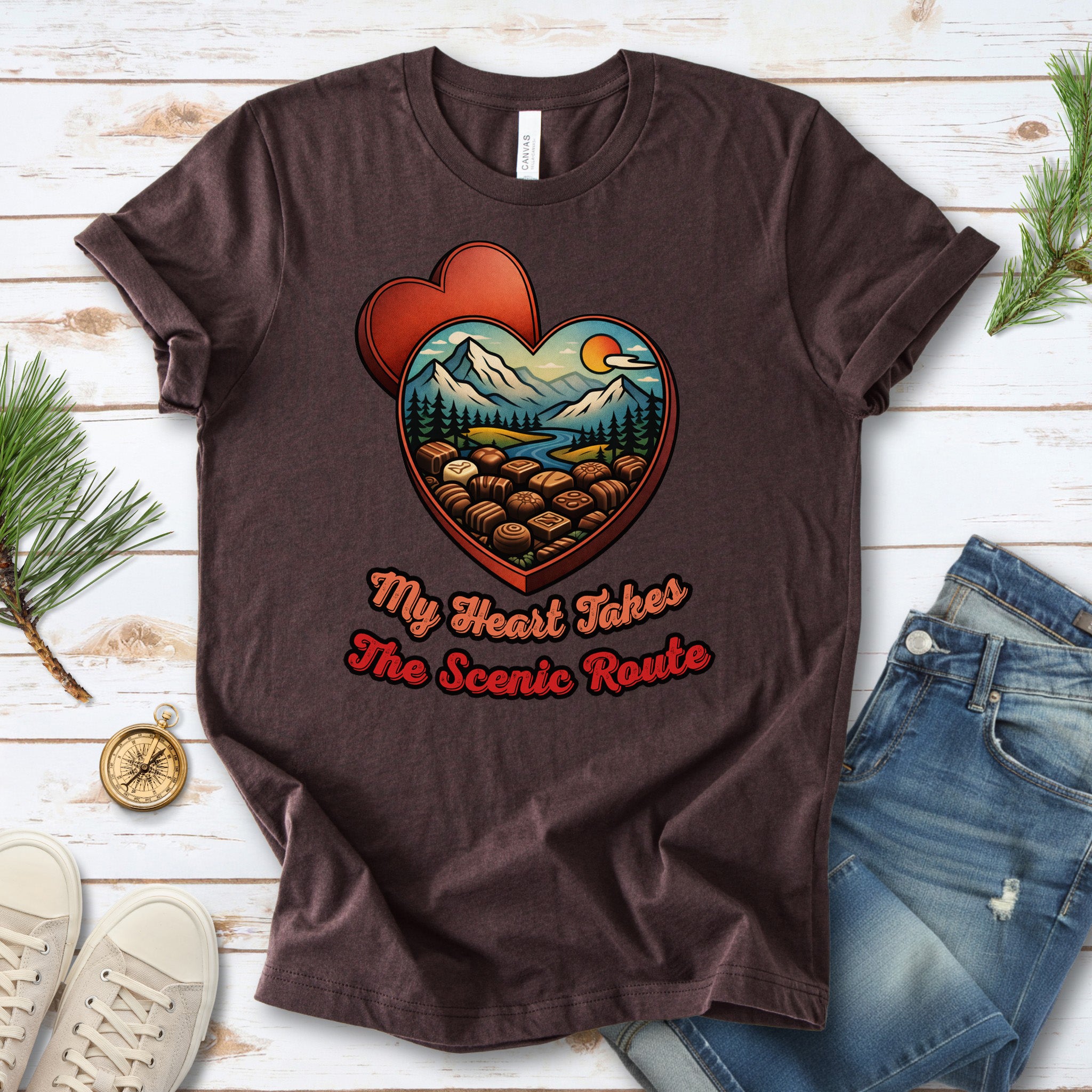 My Heart Takes The Scenic Route Chocolate Box Mountain T-Shirt