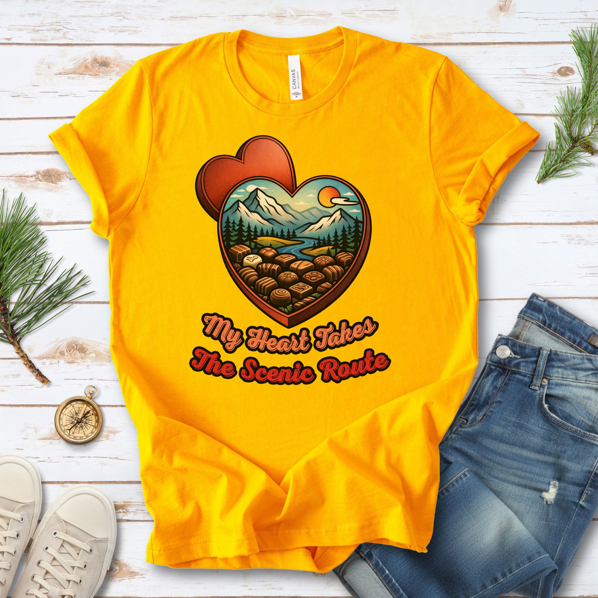 My Heart Takes The Scenic Route Chocolate Box Mountain T-Shirt