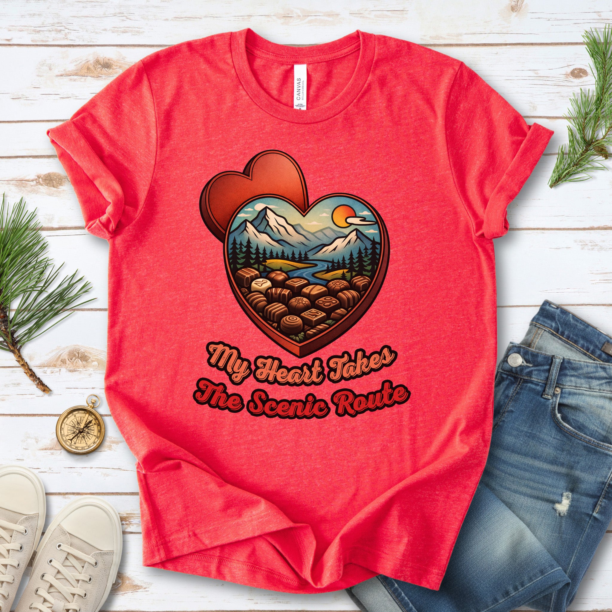 My Heart Takes The Scenic Route Chocolate Box Mountain T-Shirt