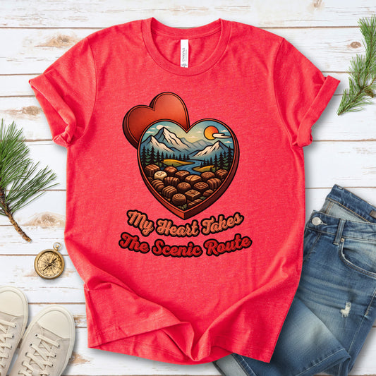 My Heart Takes The Scenic Route Chocolate Box Mountain T-Shirt