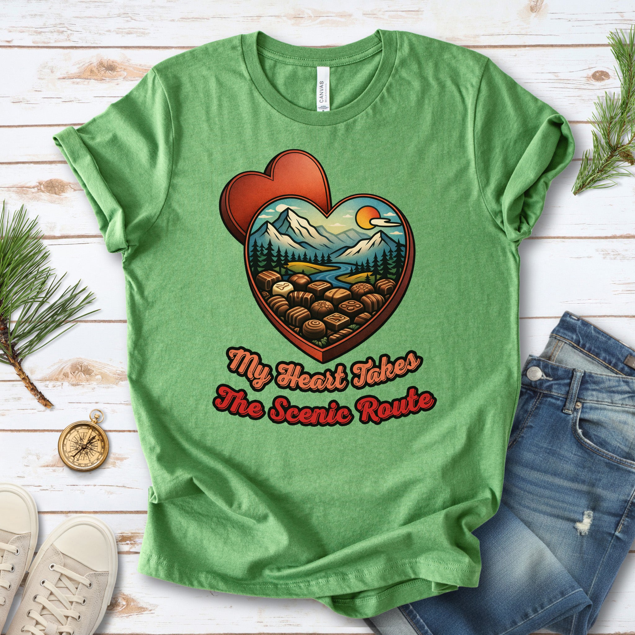 My Heart Takes The Scenic Route Chocolate Box Mountain T-Shirt