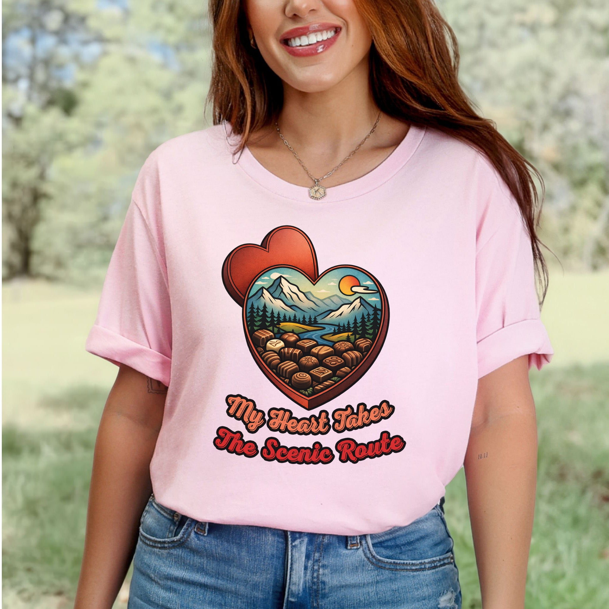 My Heart Takes The Scenic Route Chocolate Box Mountain T-Shirt