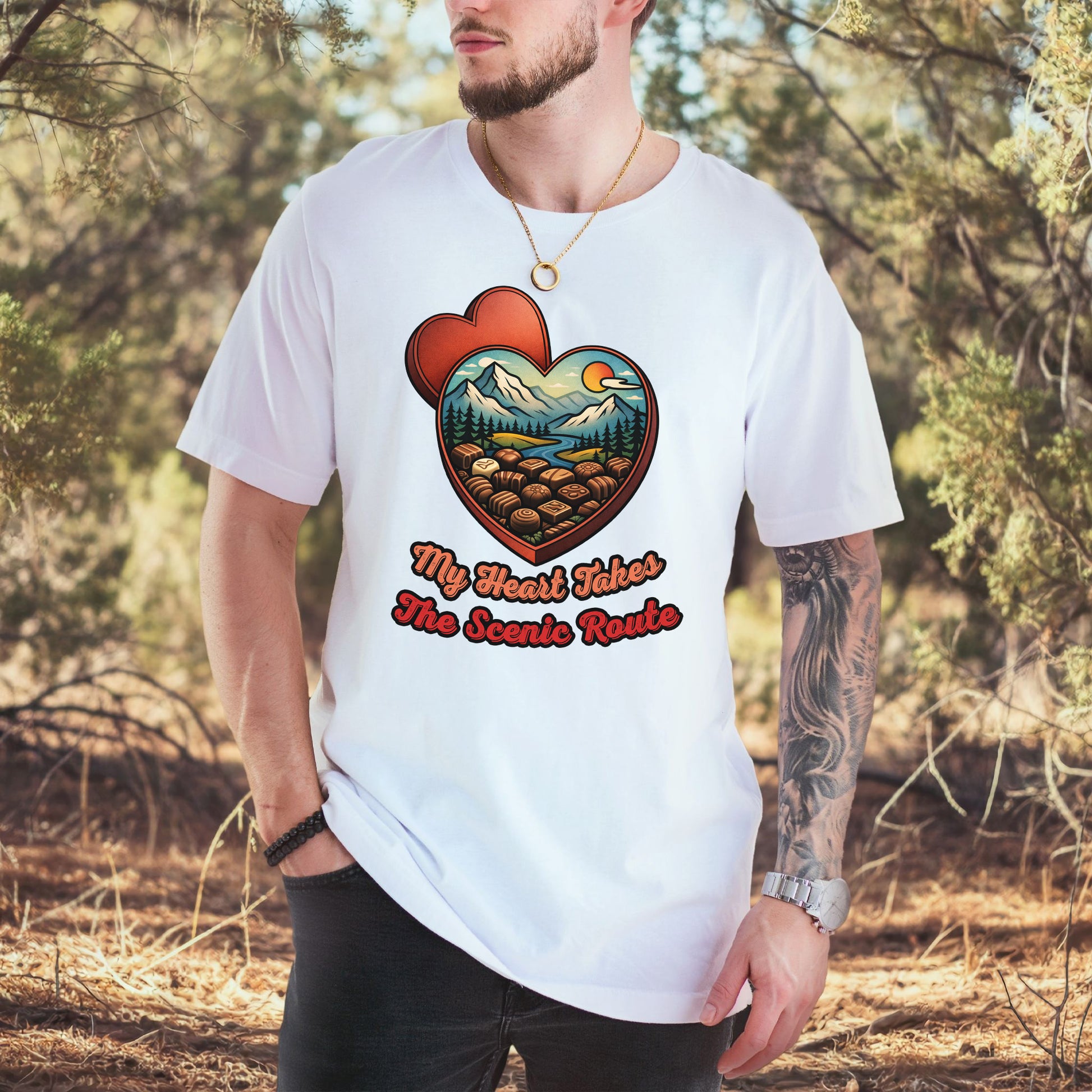 My Heart Takes The Scenic Route Chocolate Box Mountain T-Shirt