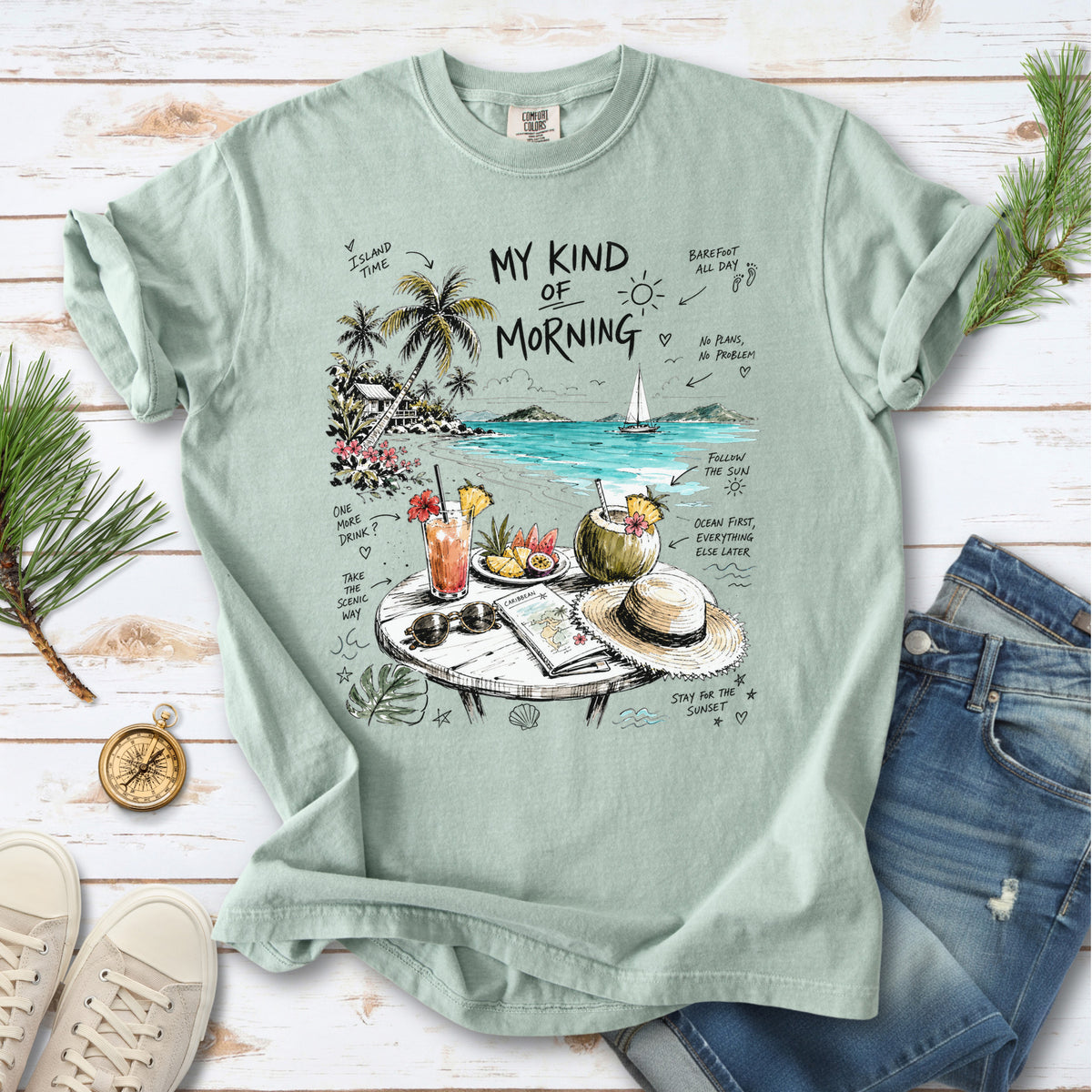 My Kind of Morning Comfort Colors Shirt – Caribbean Island Vacation Tee