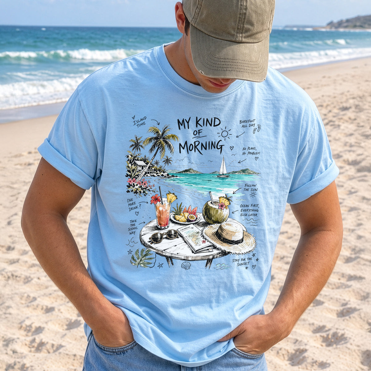 My Kind of Morning Comfort Colors Shirt – Caribbean Island Vacation Tee