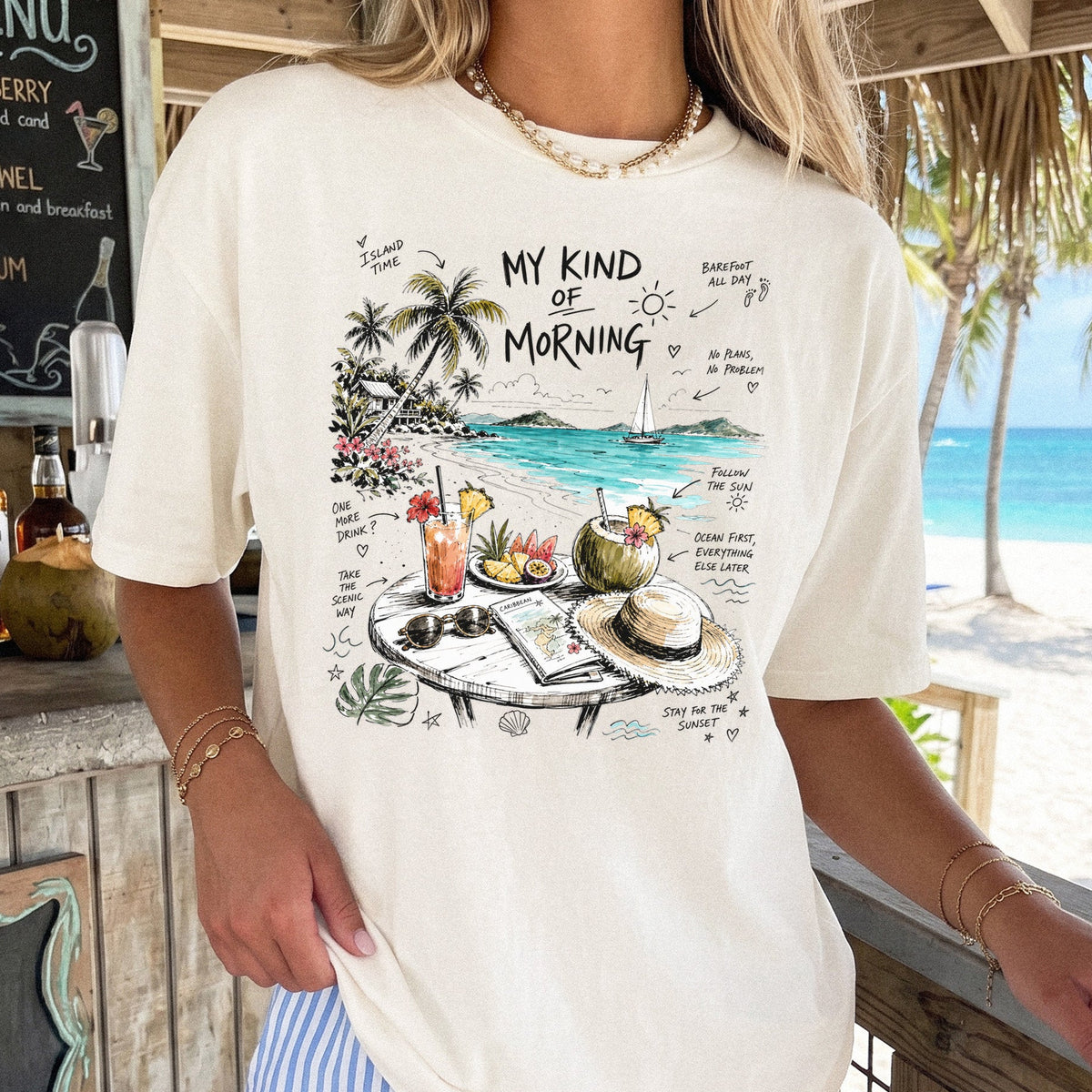 My Kind of Morning Comfort Colors Shirt – Caribbean Island Vacation Tee
