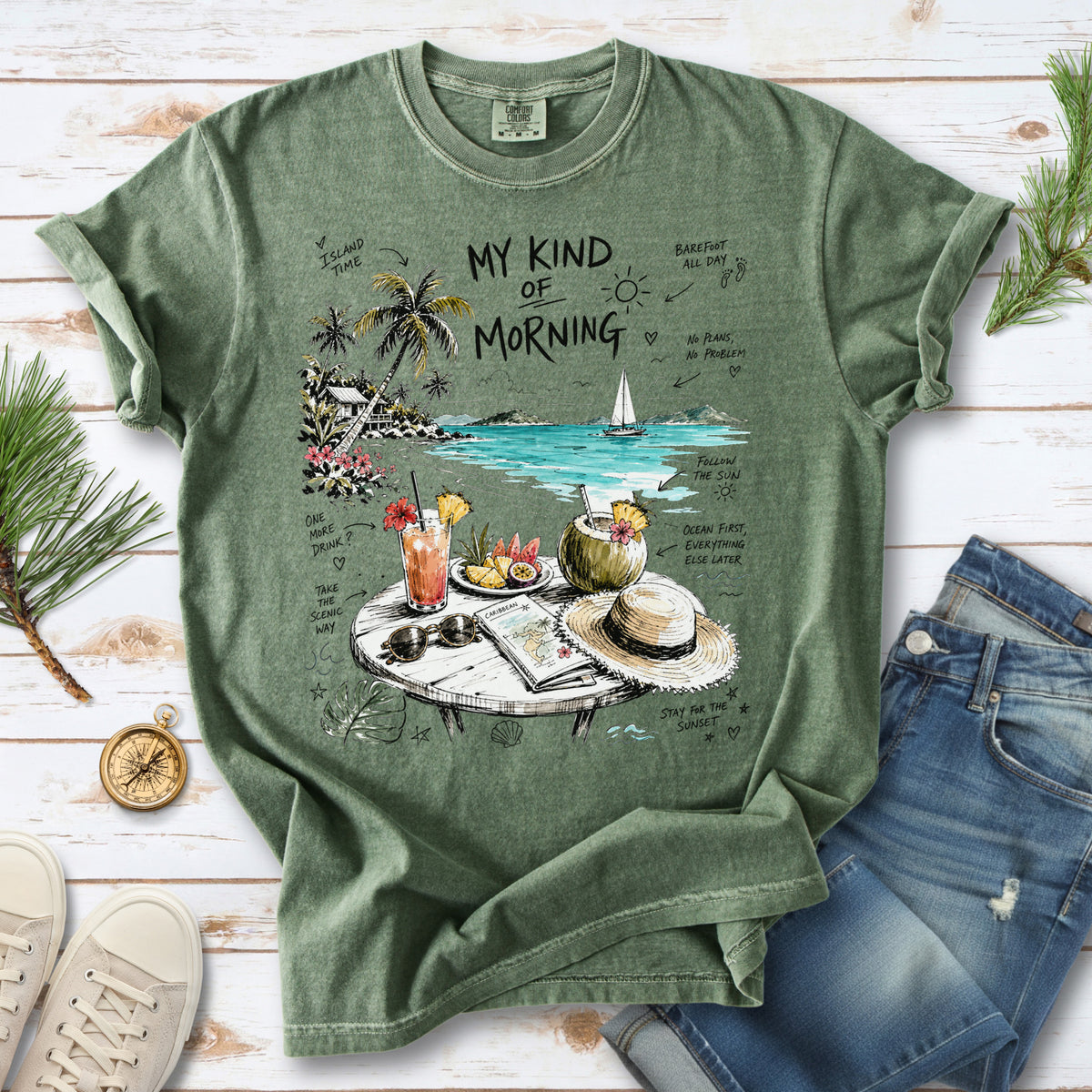 My Kind of Morning Comfort Colors Shirt – Caribbean Island Vacation Tee