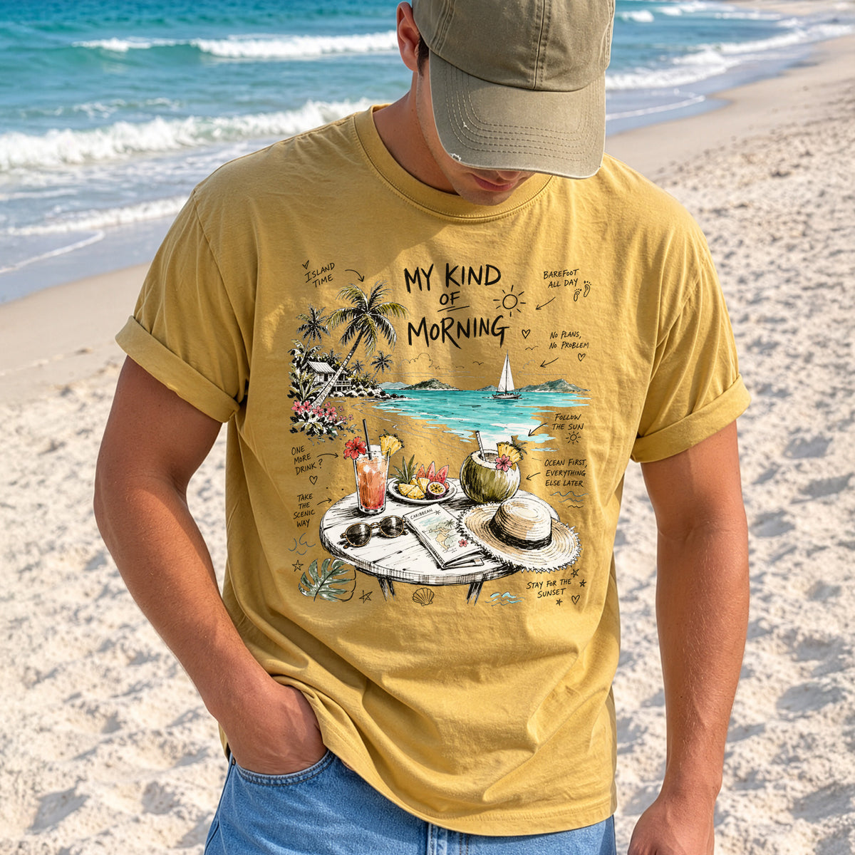 My Kind of Morning Comfort Colors Shirt – Caribbean Island Vacation Tee
