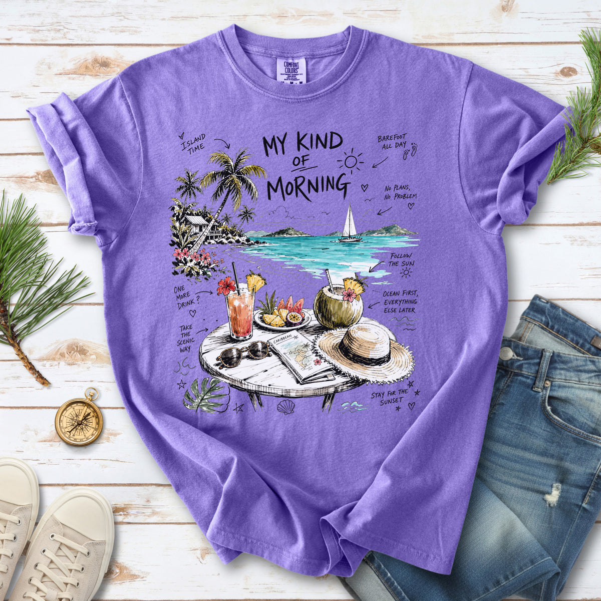 My Kind of Morning Comfort Colors Shirt – Caribbean Island Vacation Tee