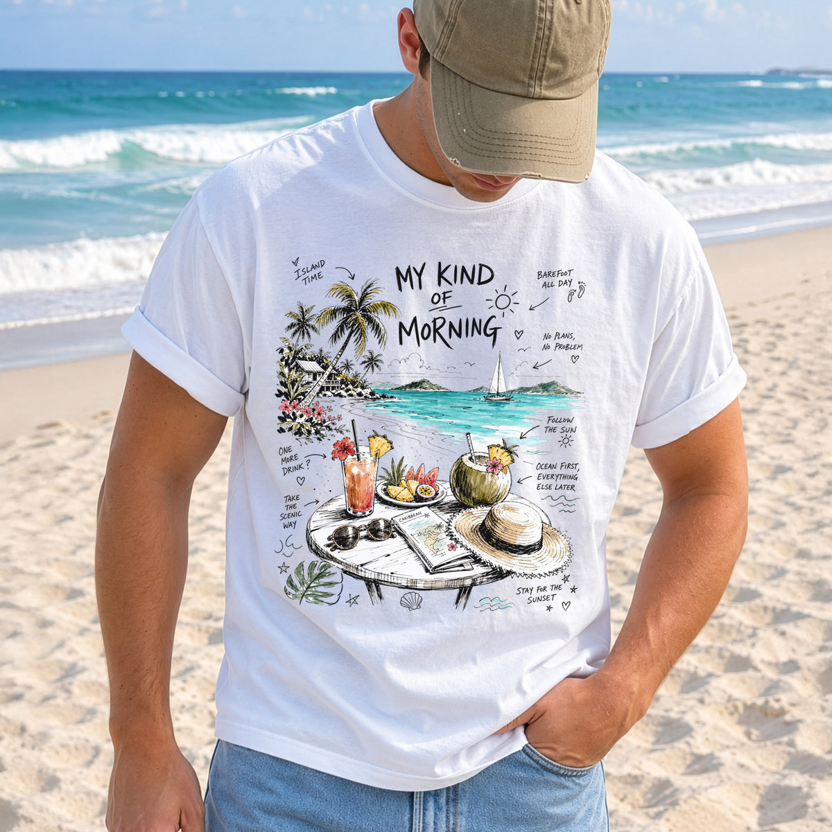 My Kind of Morning Comfort Colors Shirt – Caribbean Island Vacation Tee