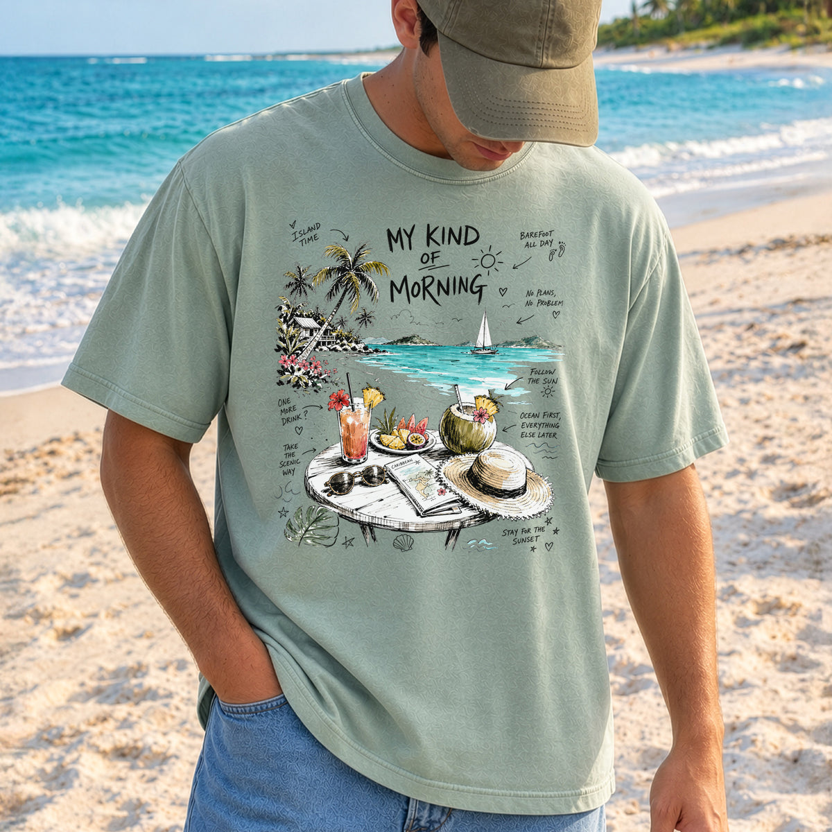My Kind of Morning Comfort Colors Shirt – Caribbean Island Vacation Tee
