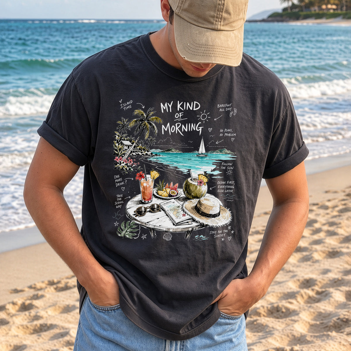 My Kind of Morning Comfort Colors Shirt – Caribbean Island Vacation Tee