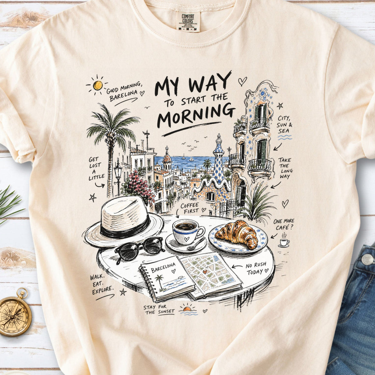 My Way to Start the Morning Comfort Colors Shirt – Barcelona Travel T-Shirt