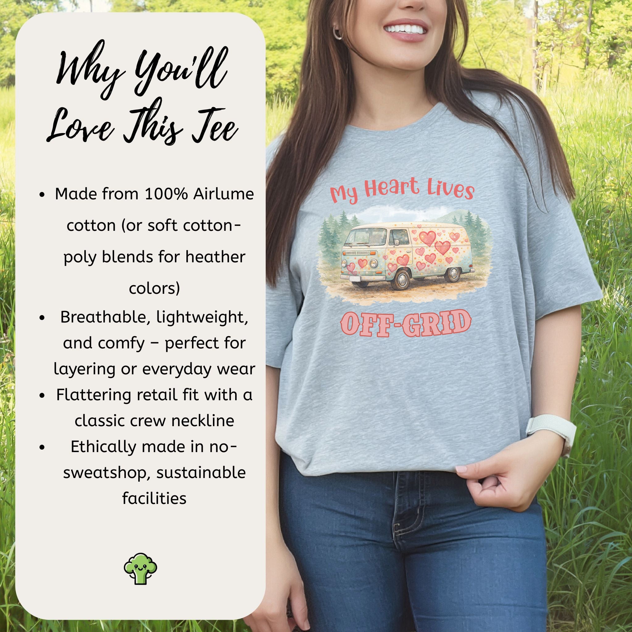 My Heart Lives Off-Grid Retro Vanlife Valentine Adventure T-Shirt