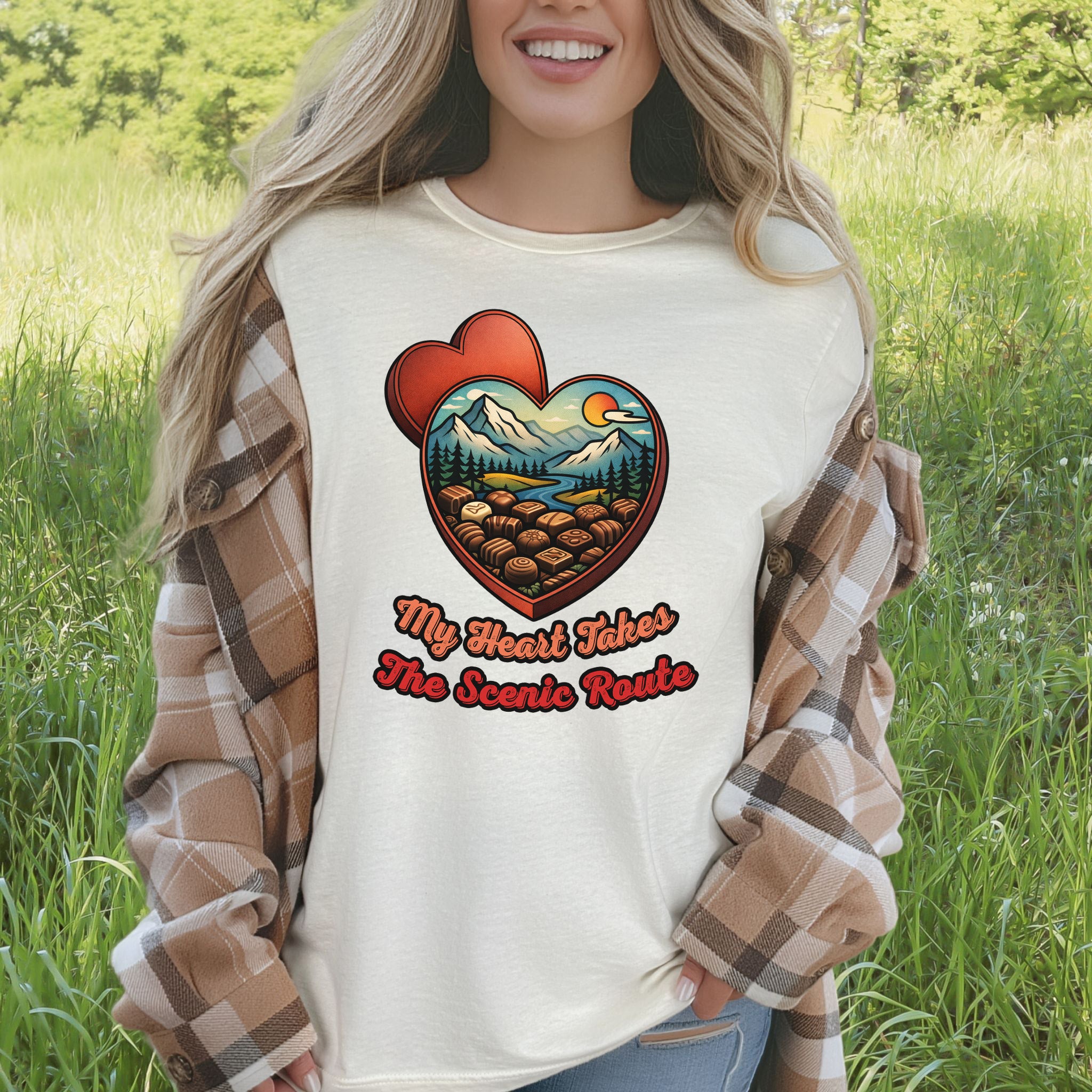 My Heart Takes The Scenic Route Chocolate Box Mountain T-Shirt