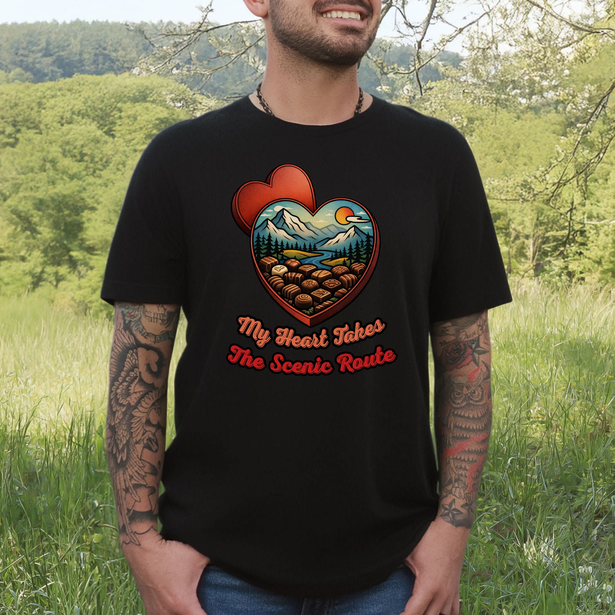My Heart Takes The Scenic Route Chocolate Box Mountain T-Shirt