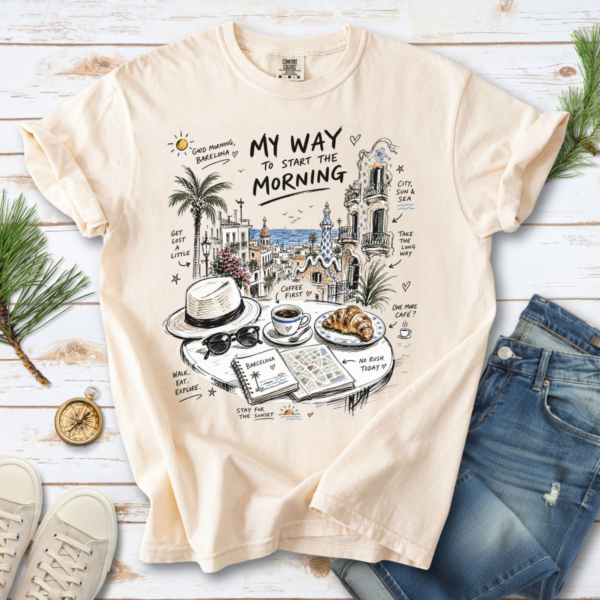 My Way to Start the Morning Comfort Colors Shirt – Barcelona Travel T-Shirt