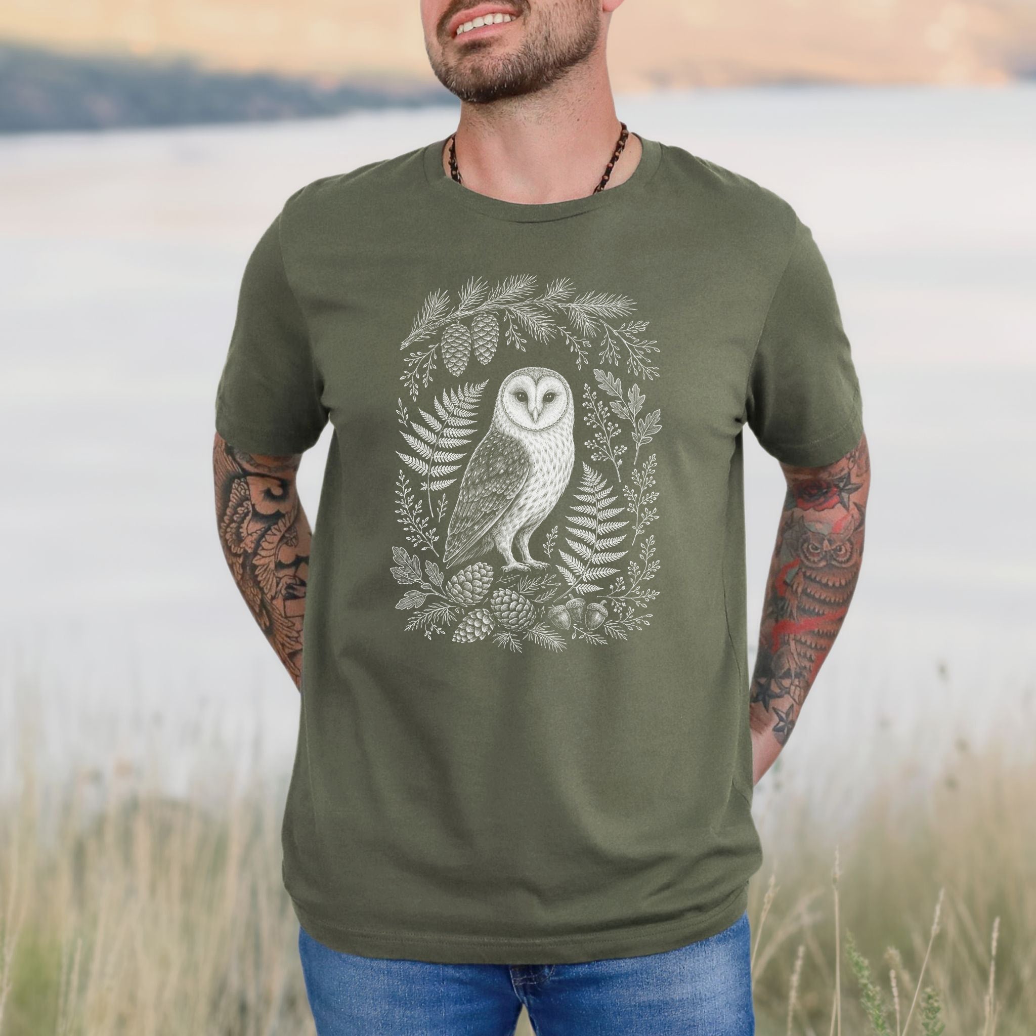 Barn Owl Night Watch Botanical Forestcore T-Shirt
