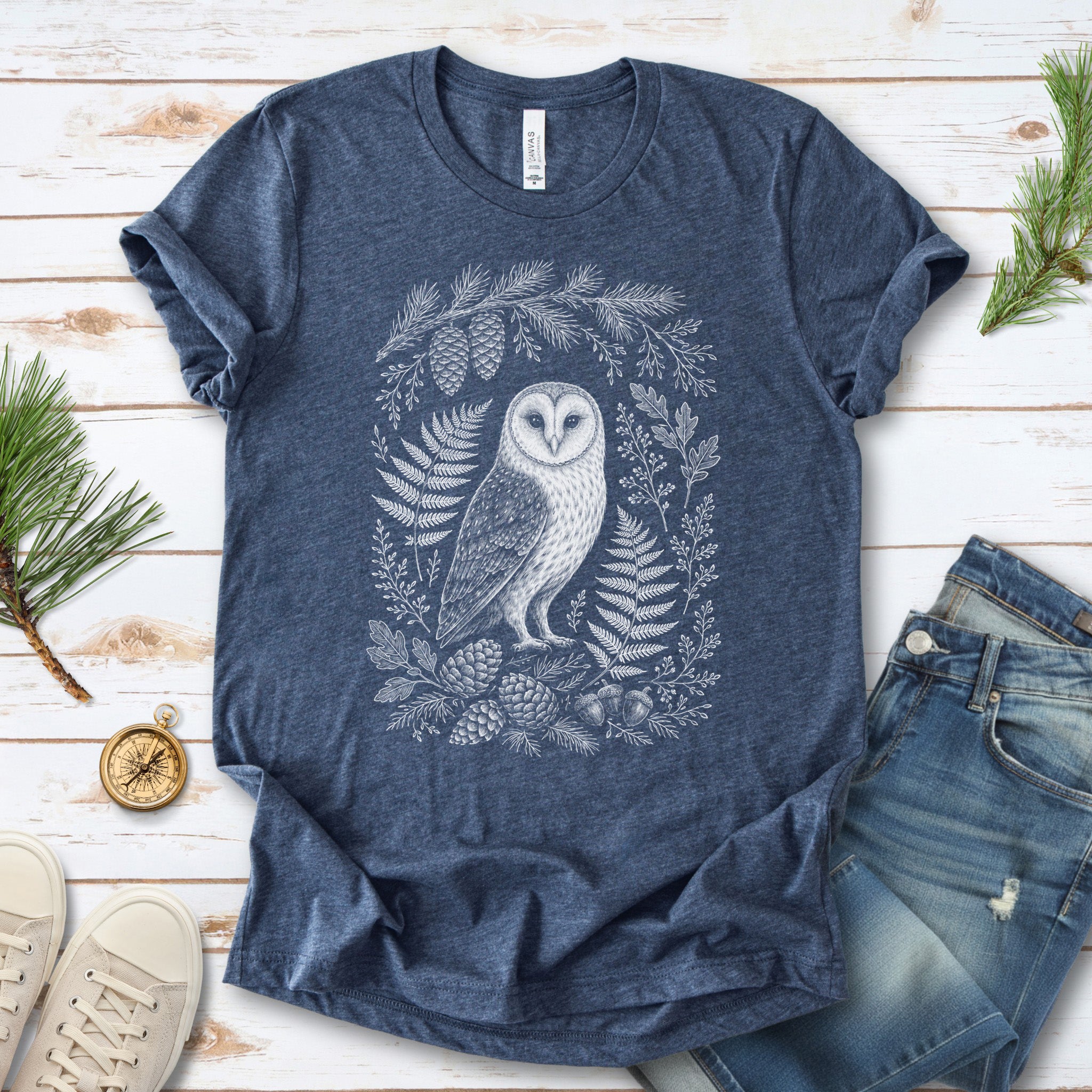 Barn Owl Night Watch Botanical Forestcore T-Shirt